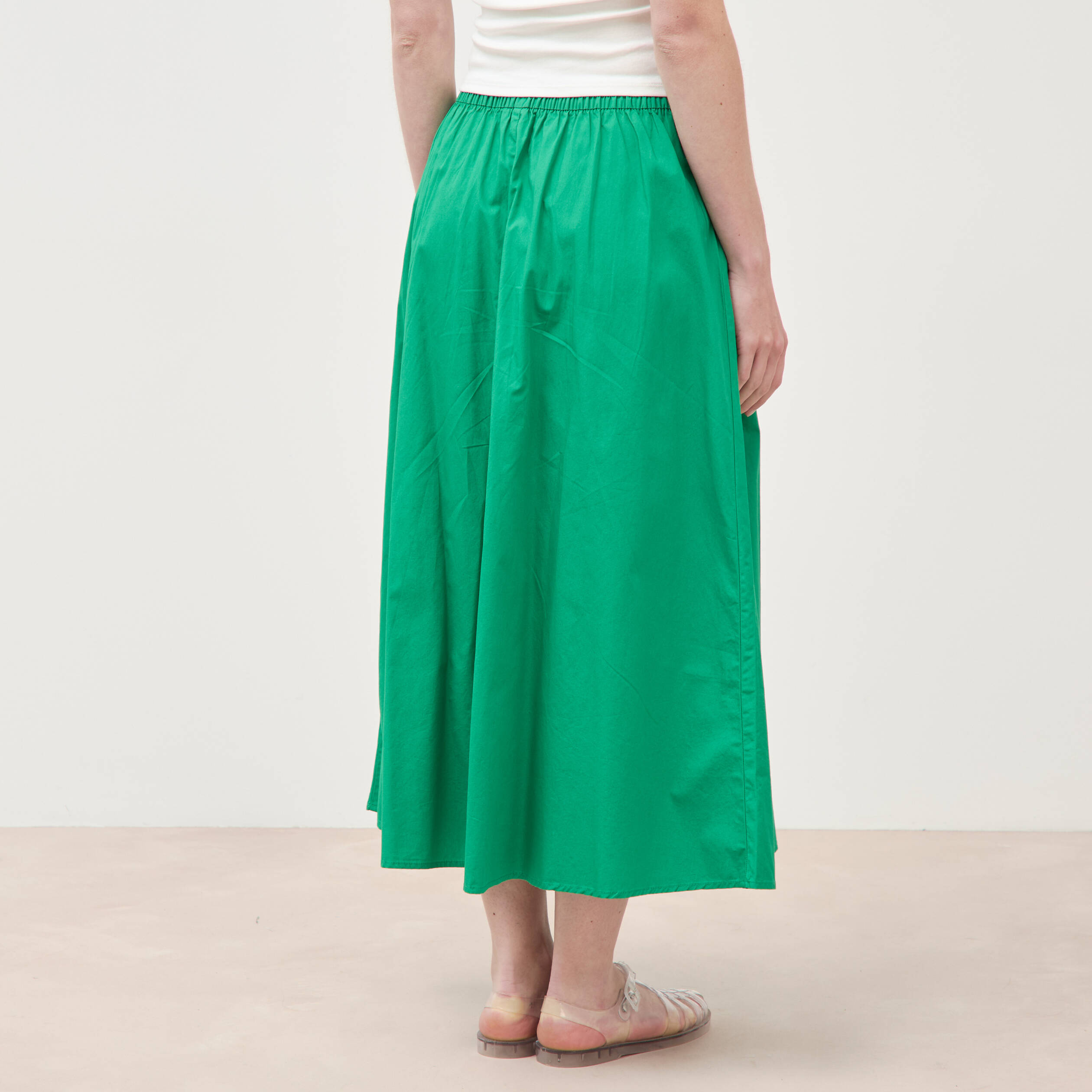 Jupe longue &eacute;vas&eacute;e en coton ray&eacute; vert femme