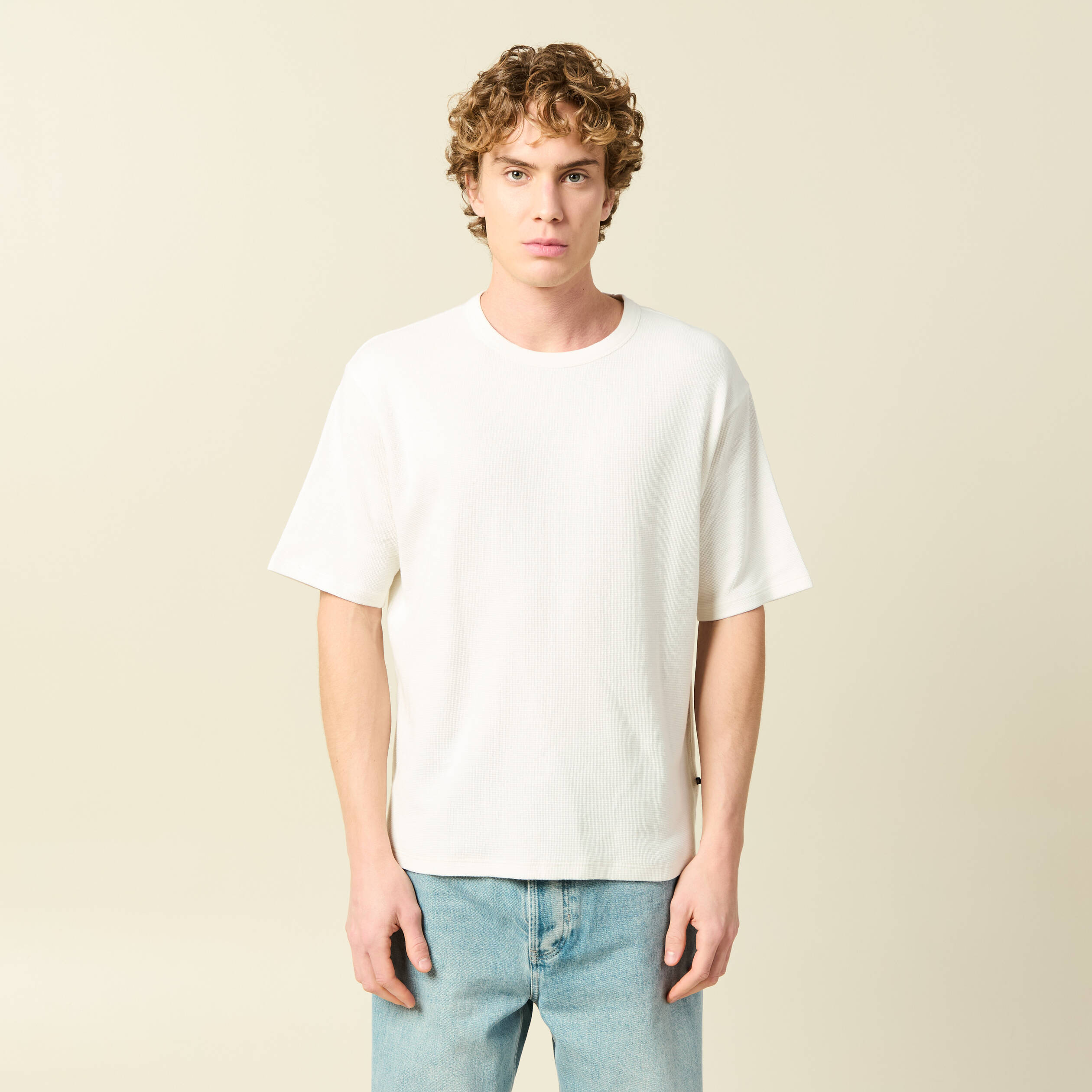 T-shirt ample en coton manches courtes ecru homme