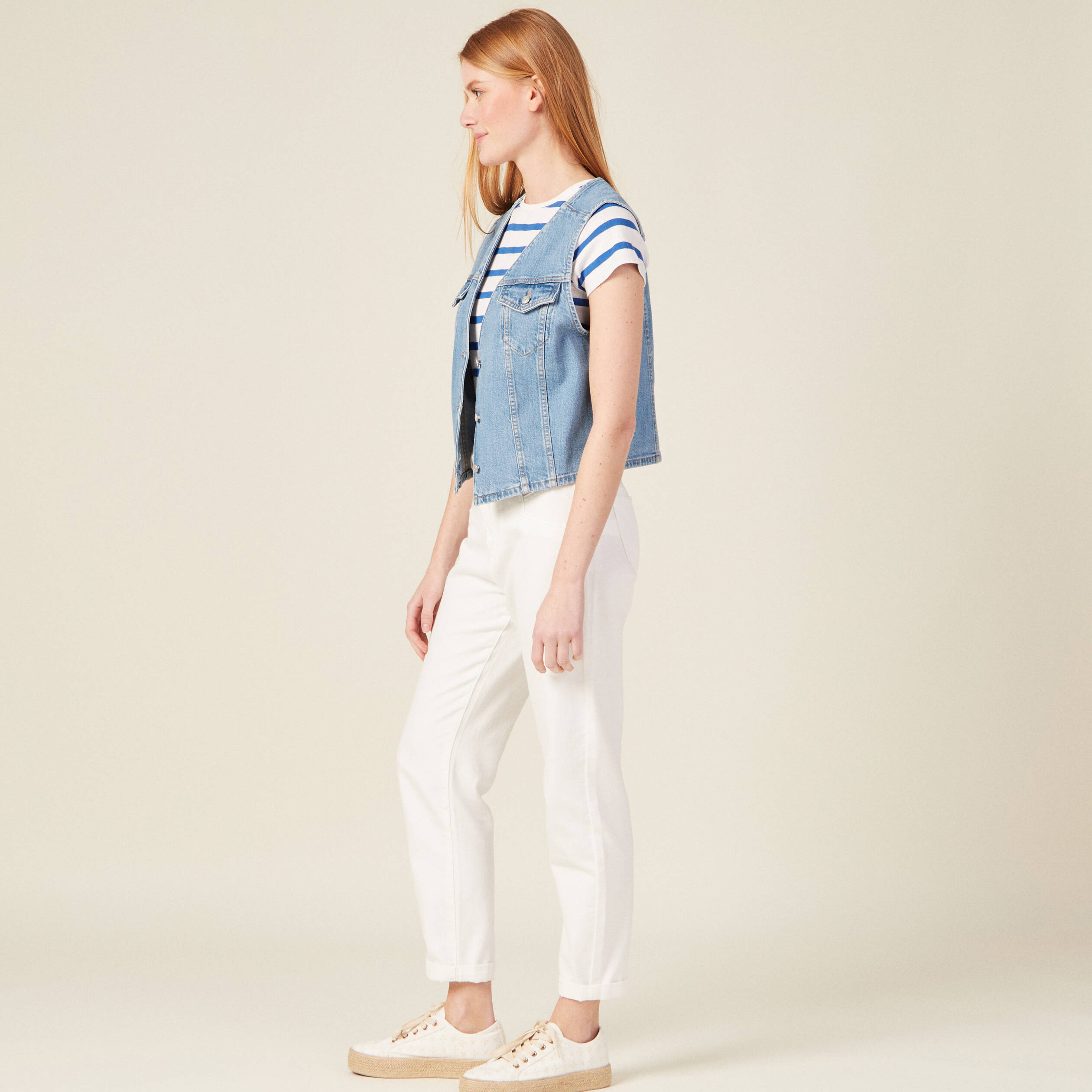 veste sans manches en jean denim used femme Veste sans manches en jean denim used femme