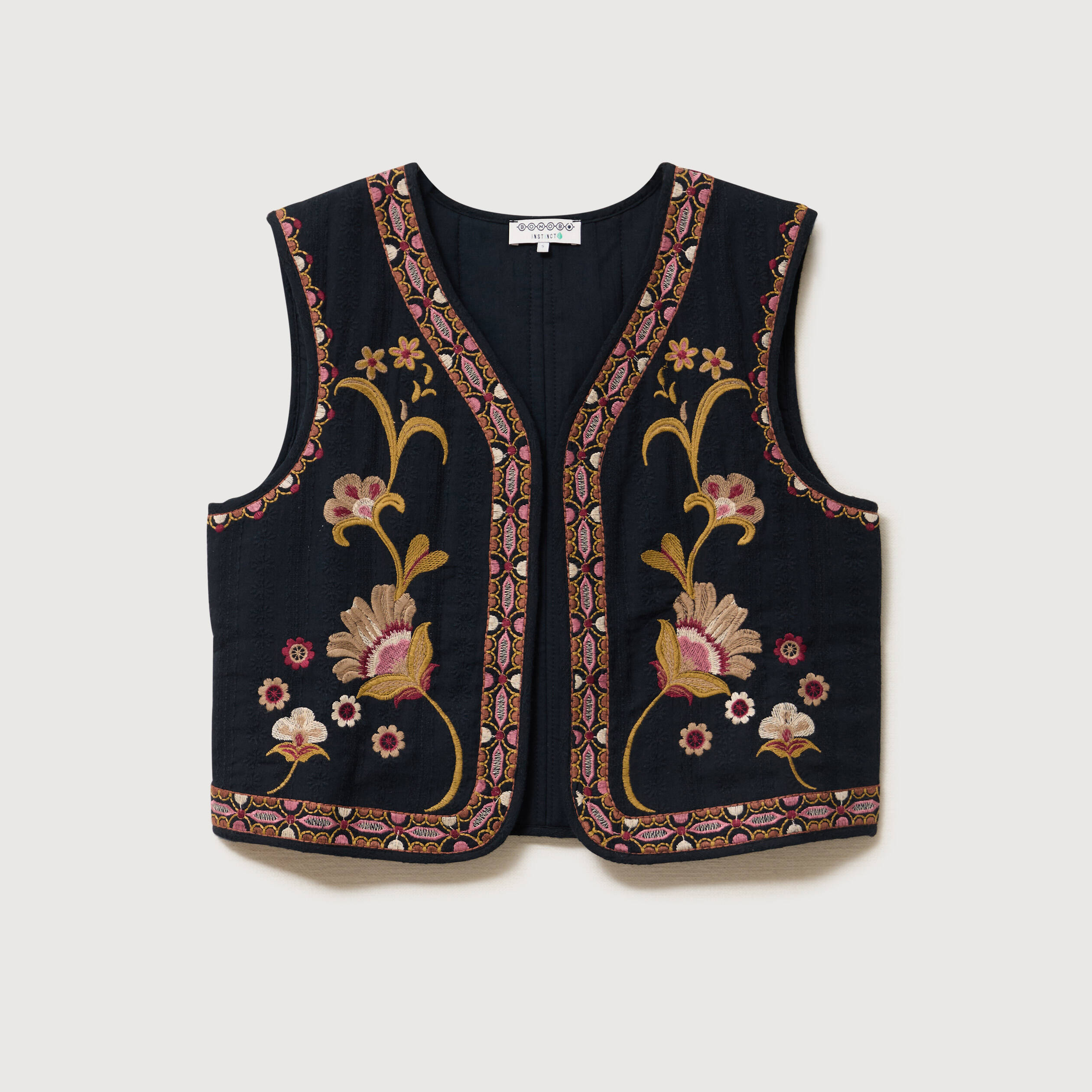 Gilet droit court sans manches doubl&eacute; noir femme