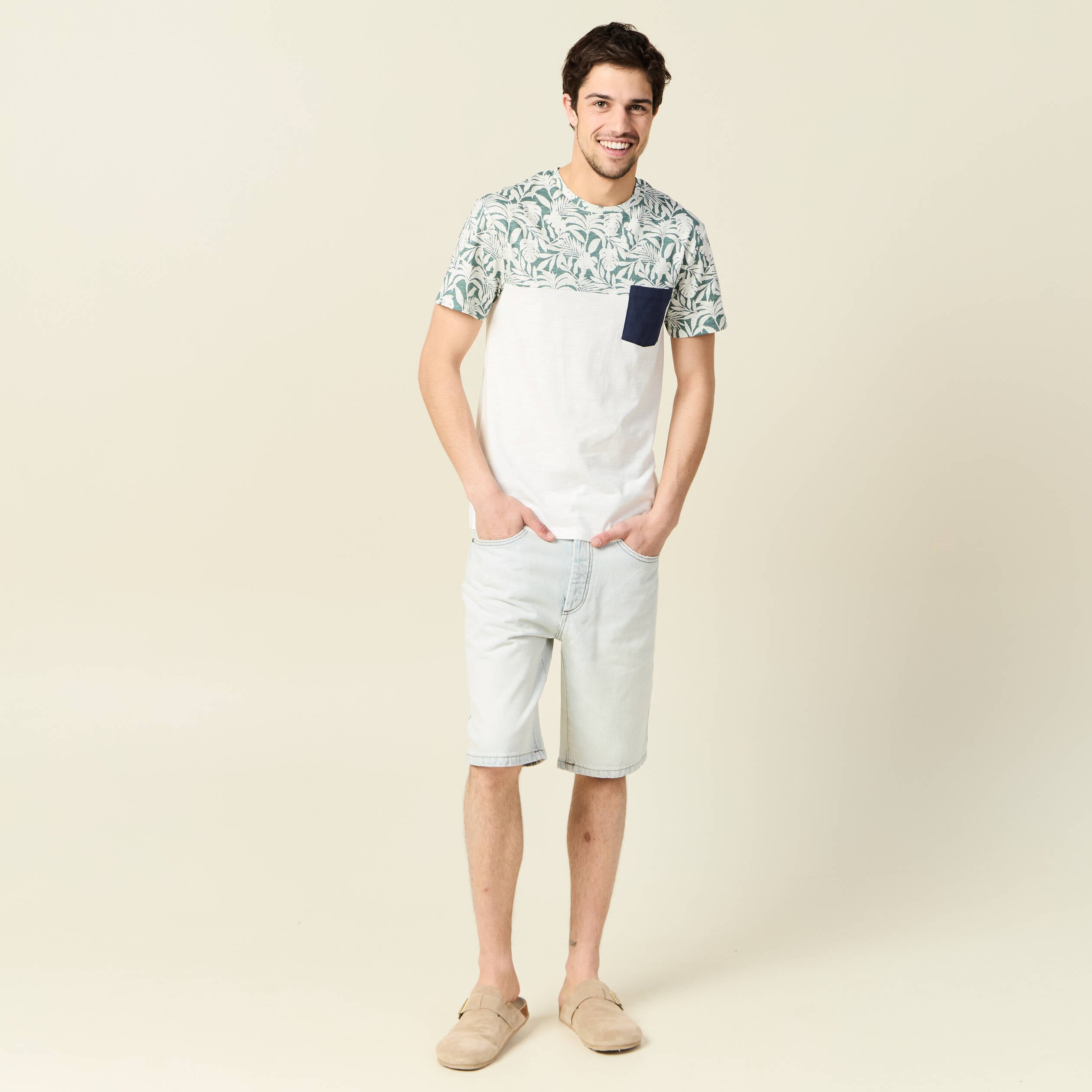 Bermuda droit en jean denim snow bleach homme