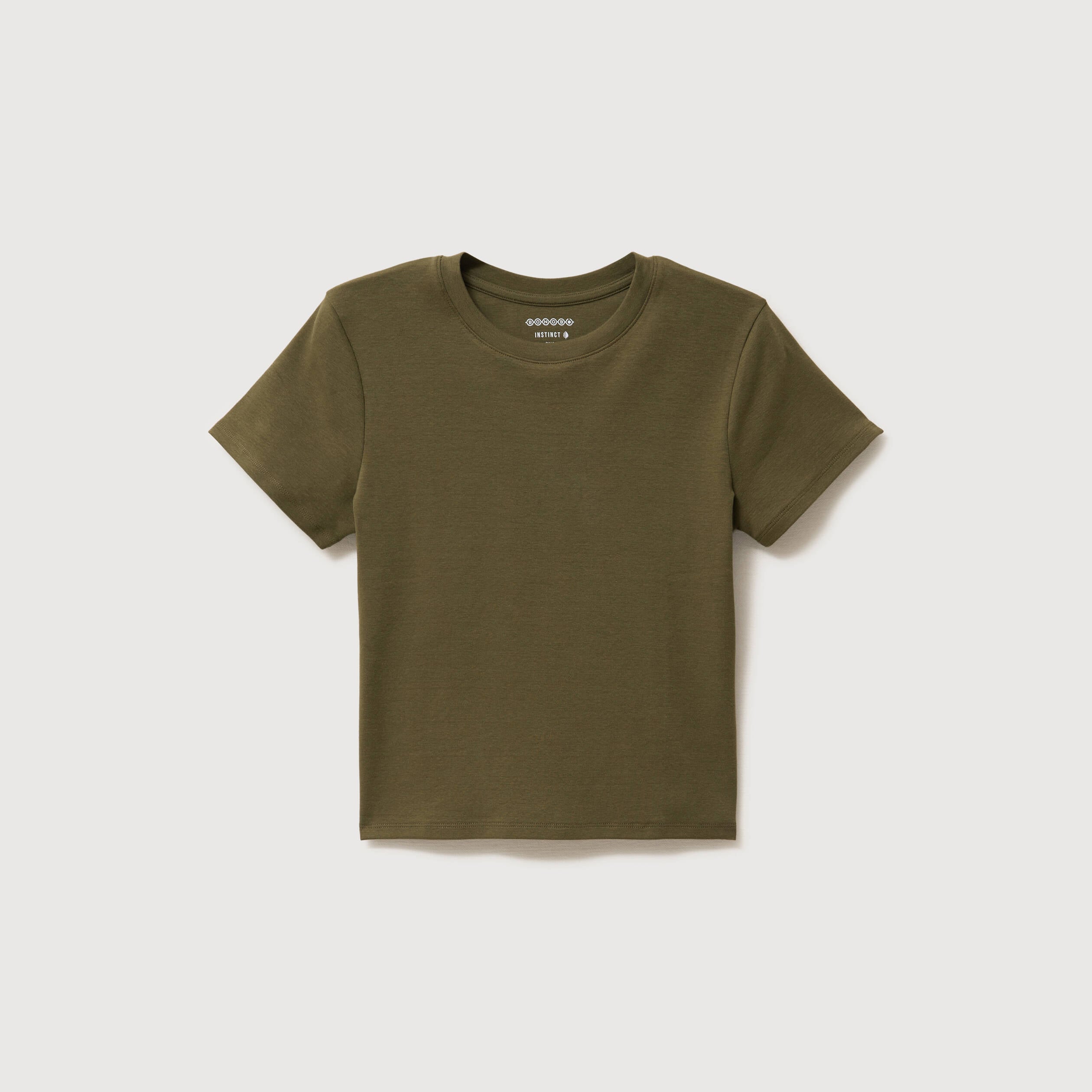 T-shirt ajust&eacute; col rond manches courtes vert olive femme