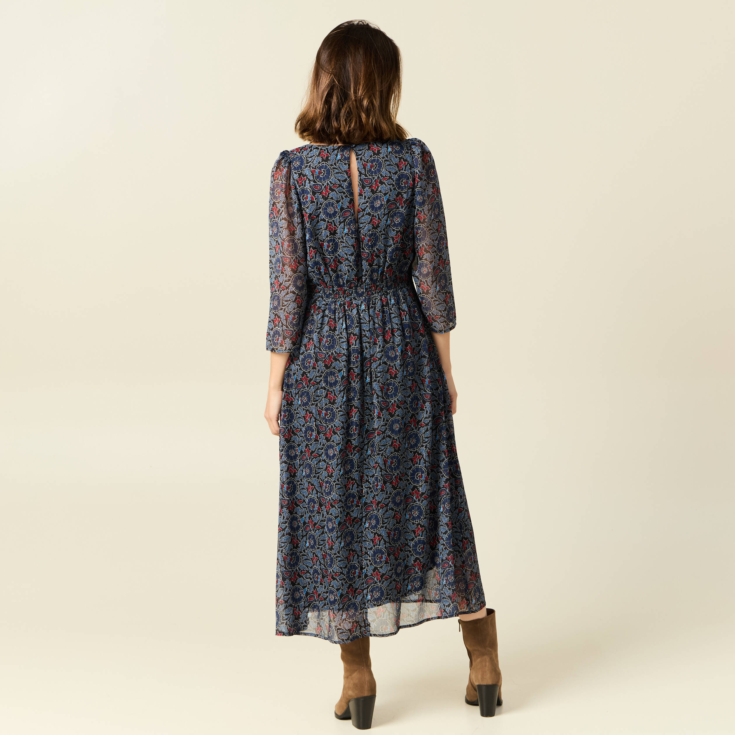 robe longue evasee col en v noir femme Robe longue évasée col en V noir femme