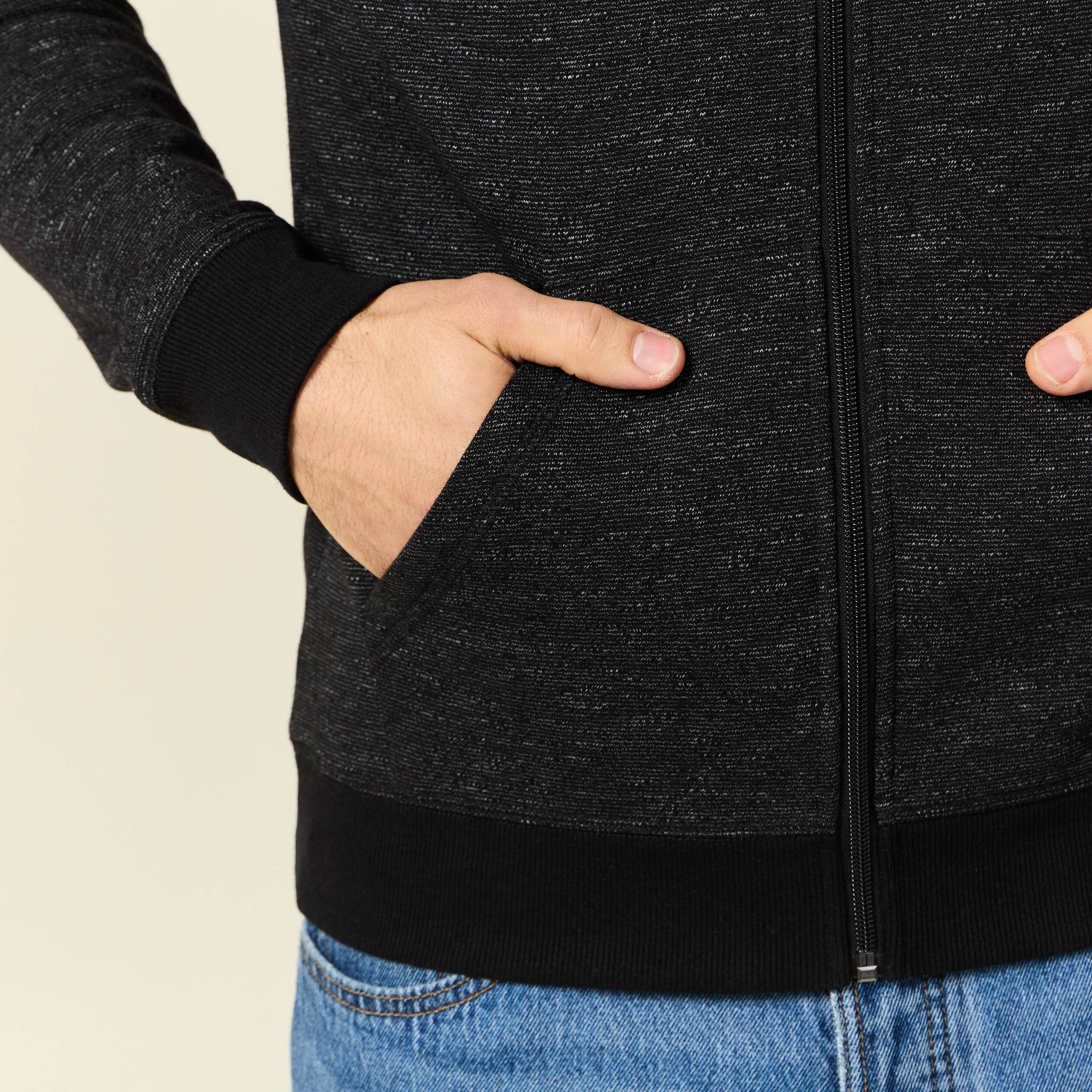 Gilet manches longues zipp&eacute; noir homme