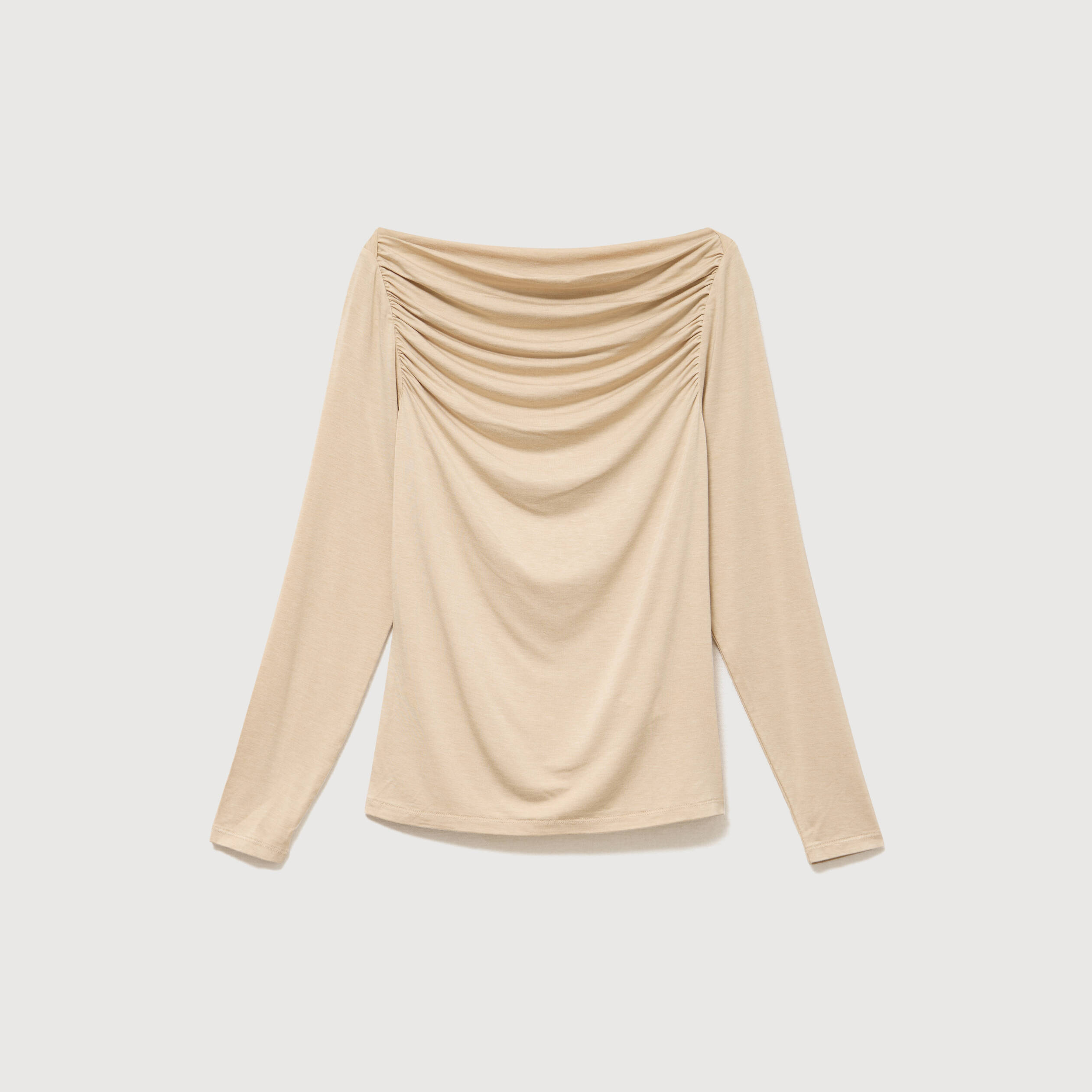T-shirt ajust&eacute; manches longues bardot beige femme