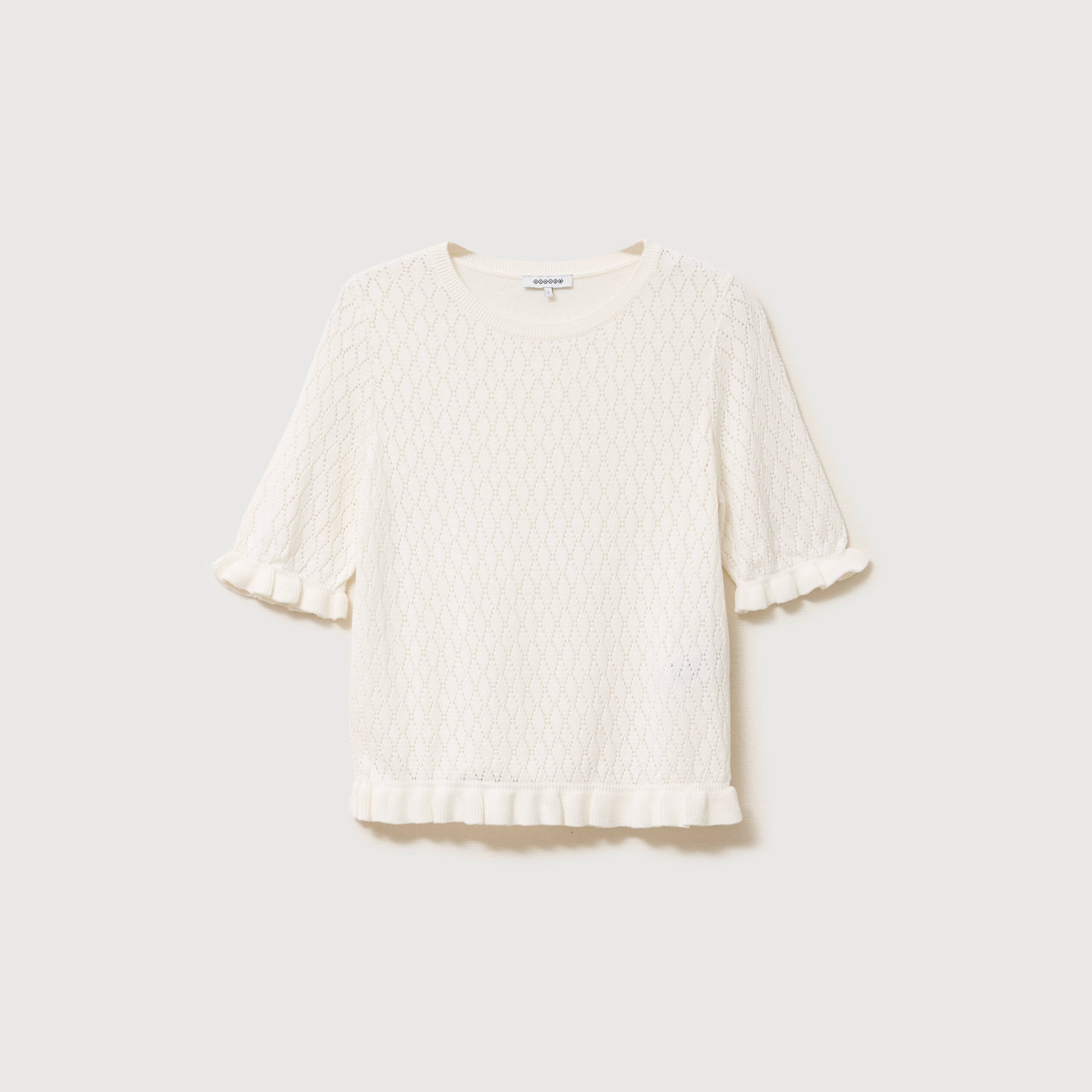 Pull ajour&eacute; droit manches courtes ecru femme