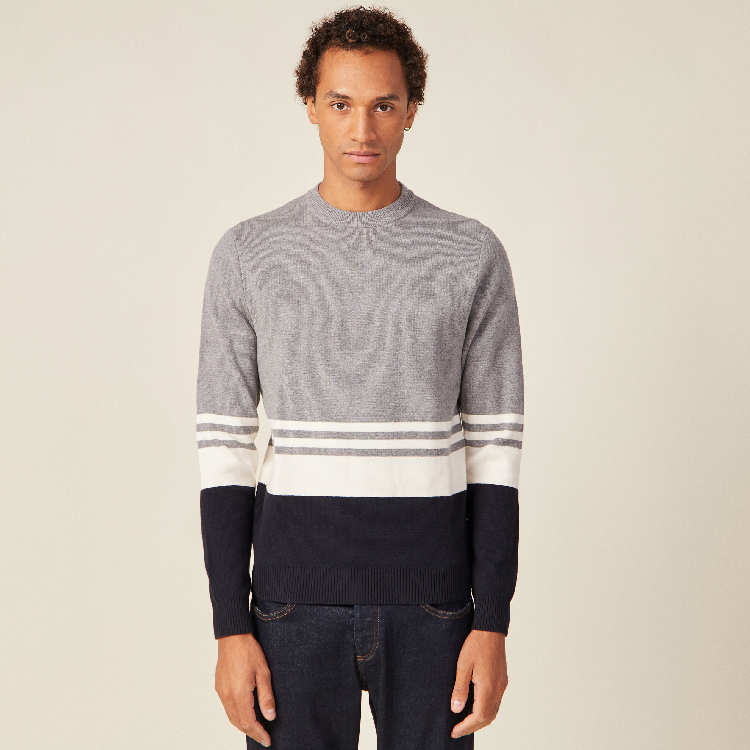 Pull col rond éco-resposnable gris foncé homme