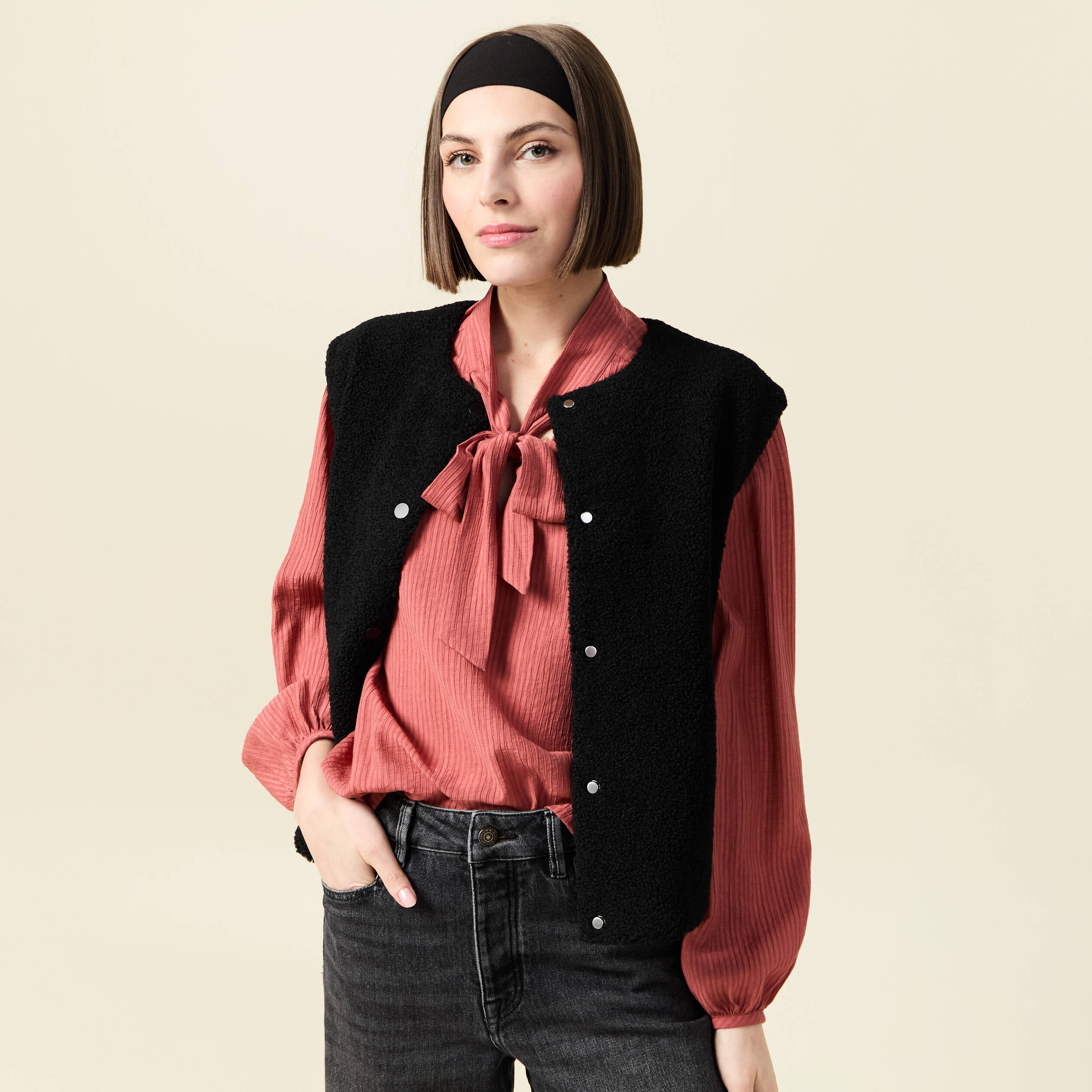 Gilet sans manches r&eacute;versible noir femme
