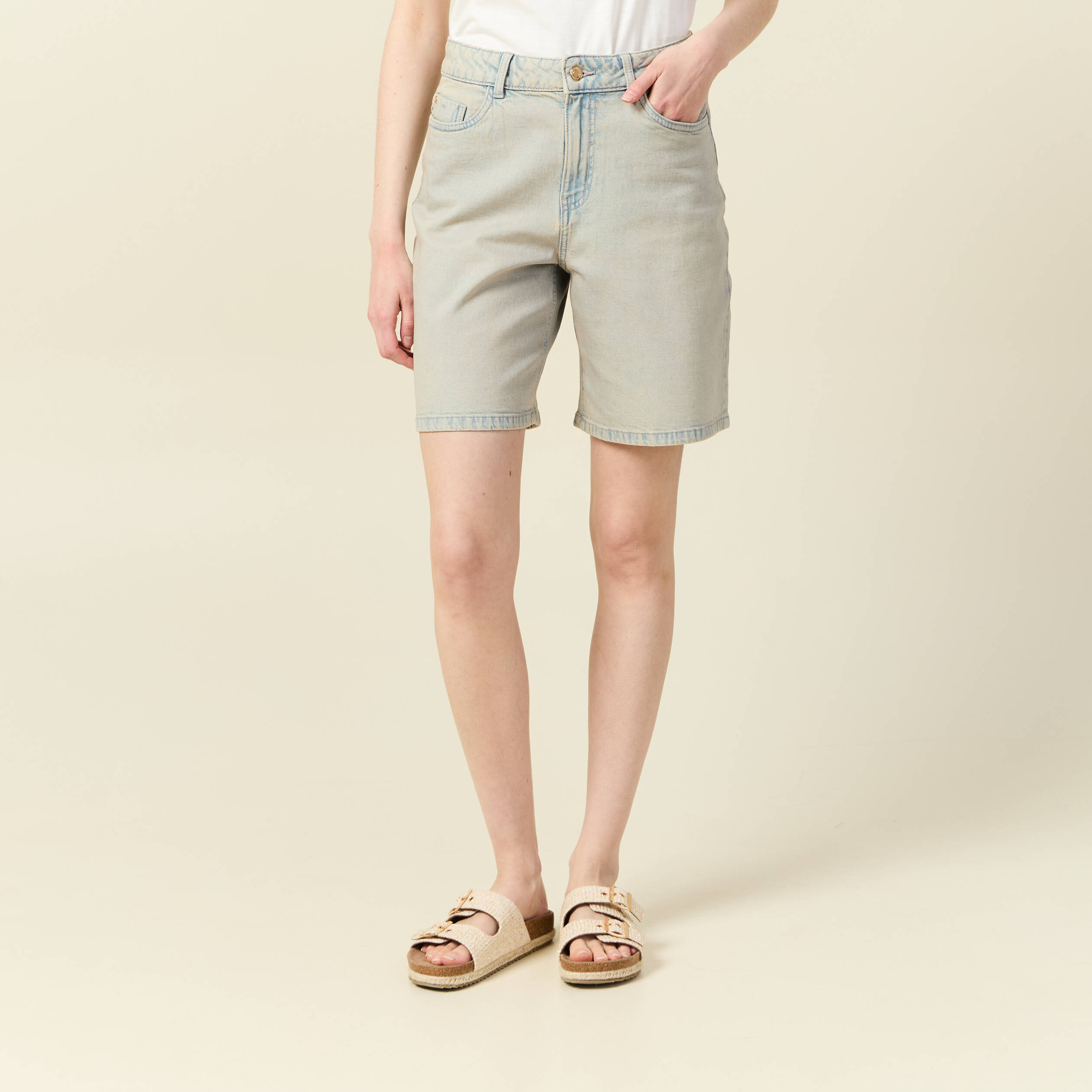 bermuda droit en jean bleu ciel femme Bermuda droit en jean bleu ciel femme