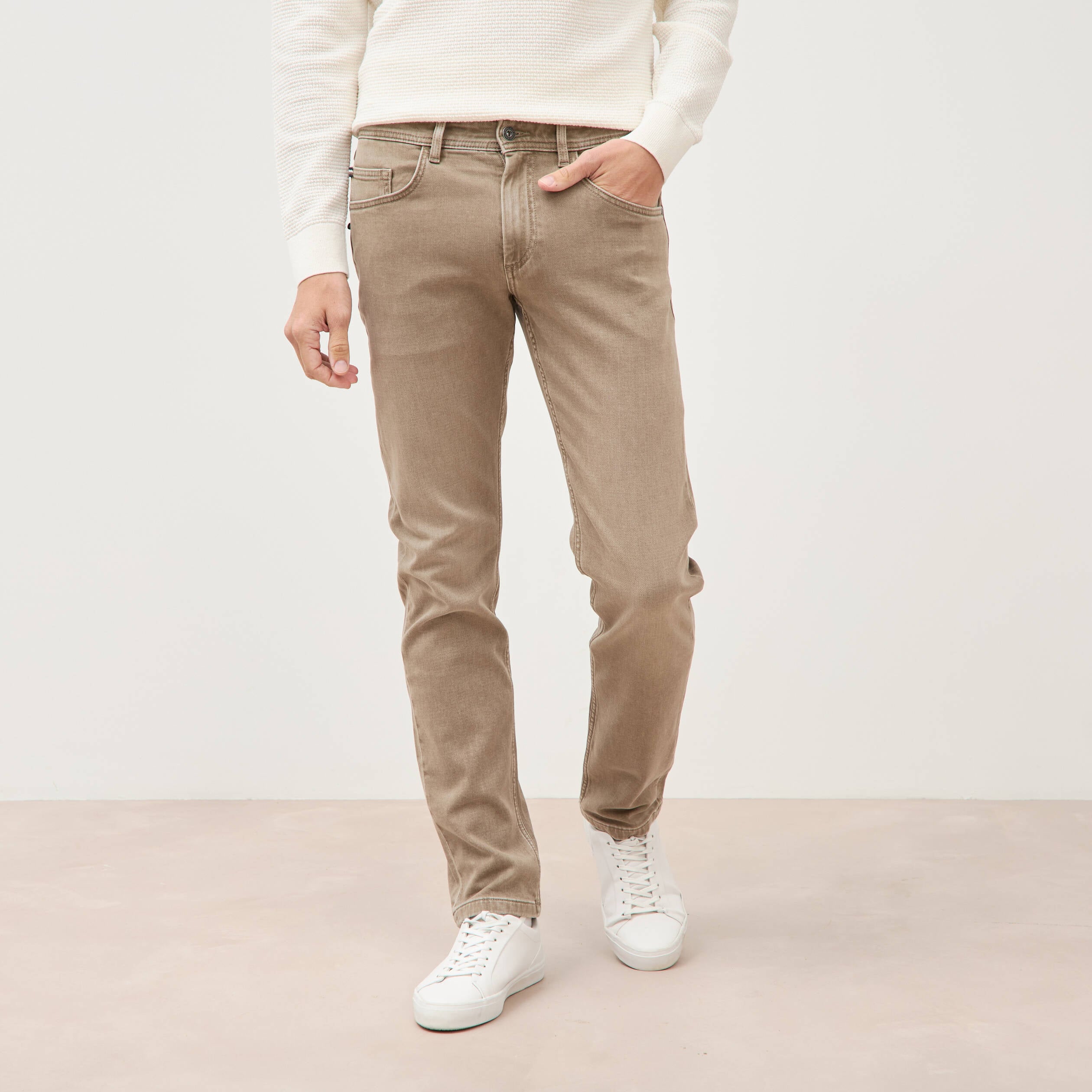 Jeans straight longueur 34 denim denim beige homme
