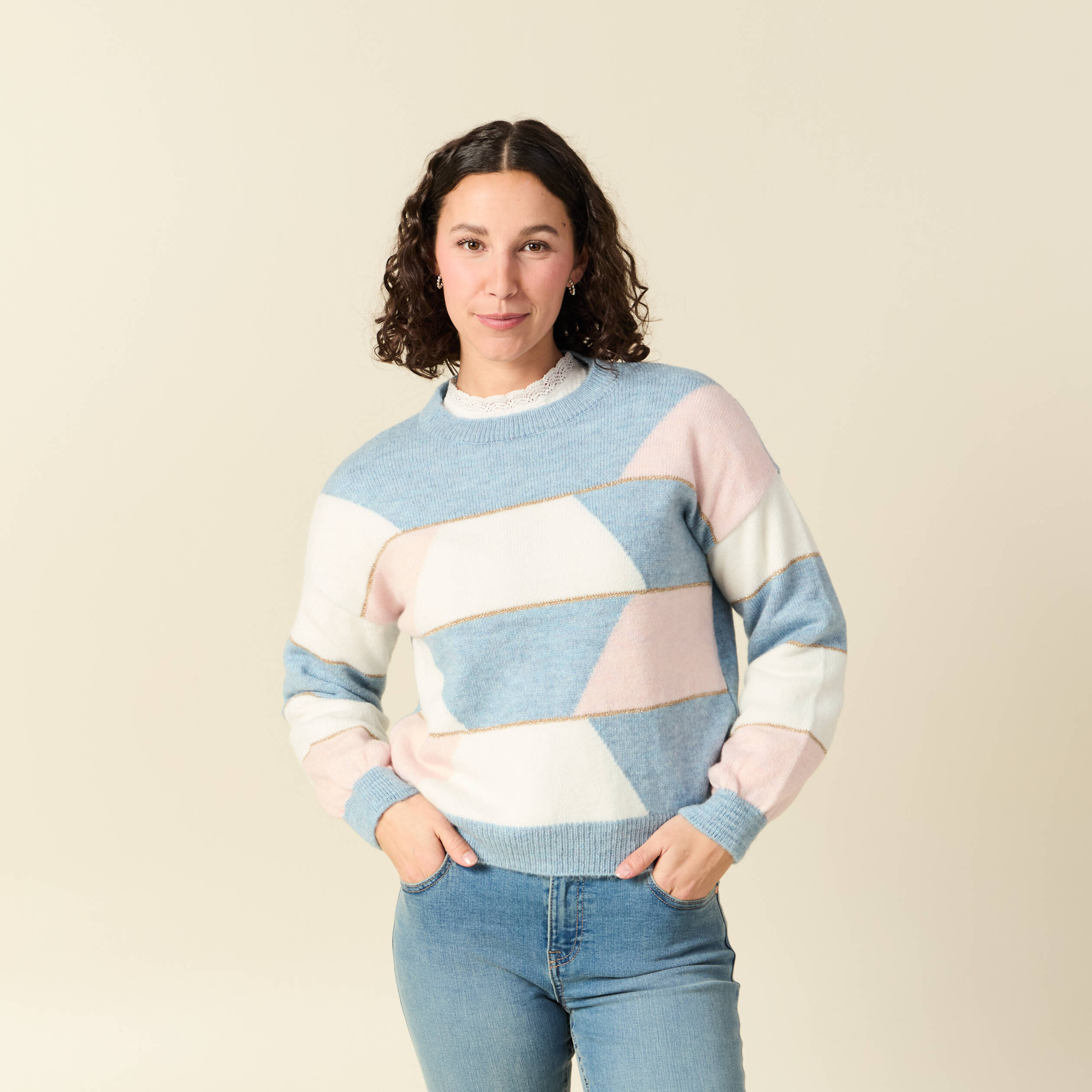 Pull droit col rond manches longues ecru femme | Bréal
