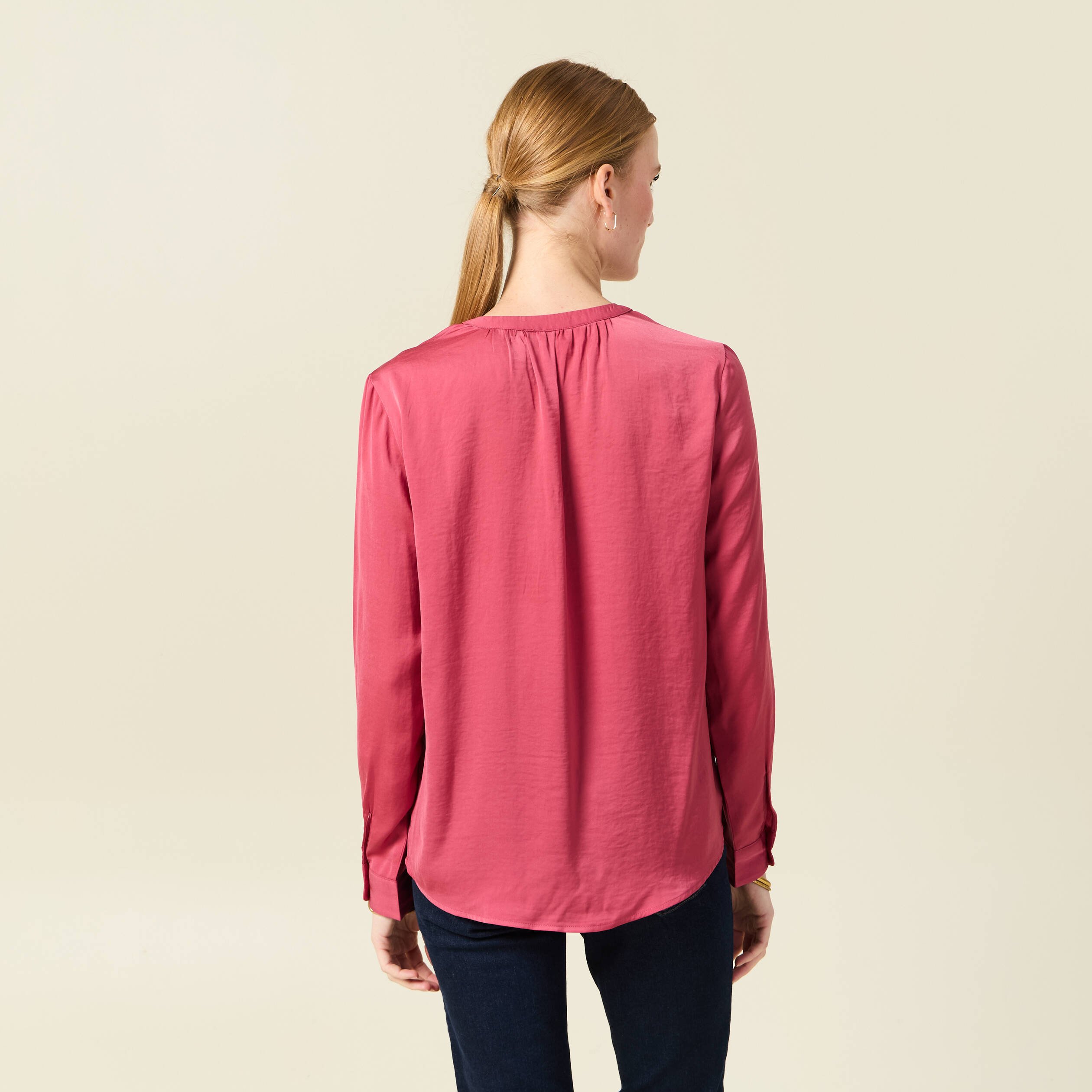 blouse manches longues satin vieux rose femme Blouse manches longues satin vieux rose femme