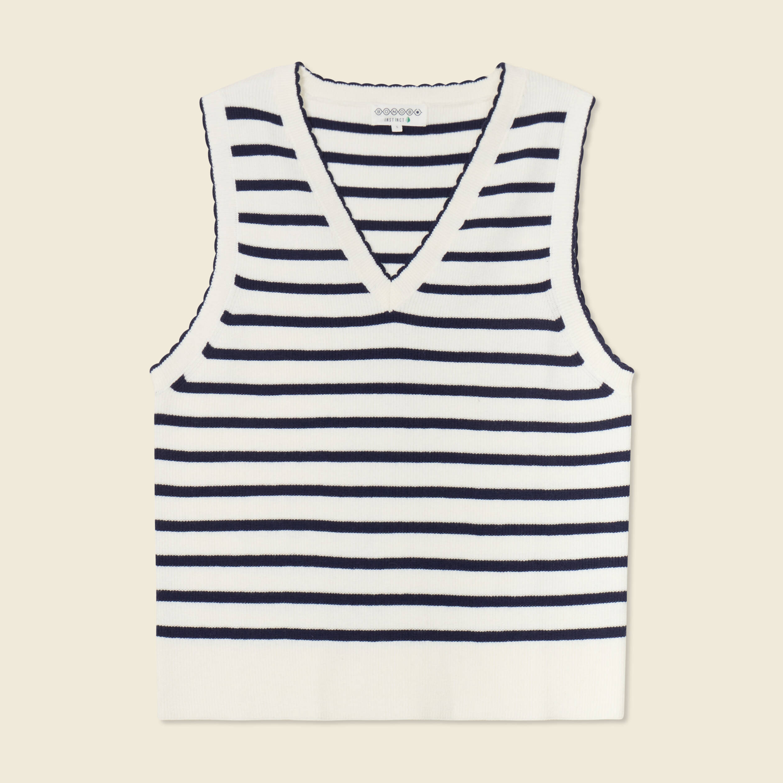 Pull sans manches col en V ecru femme