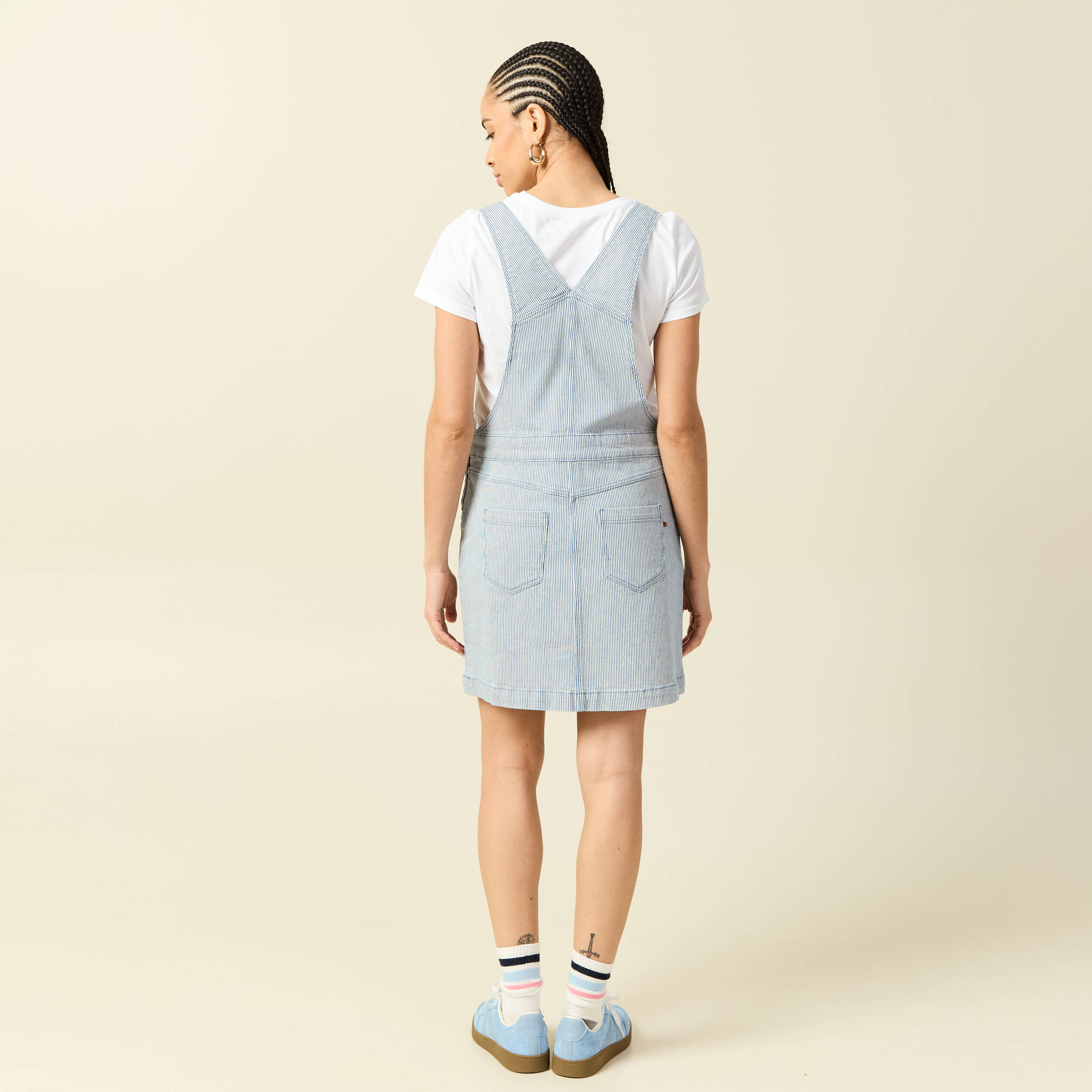 Robe en jeans &agrave; bretelles col carr&eacute; bleu marine femme