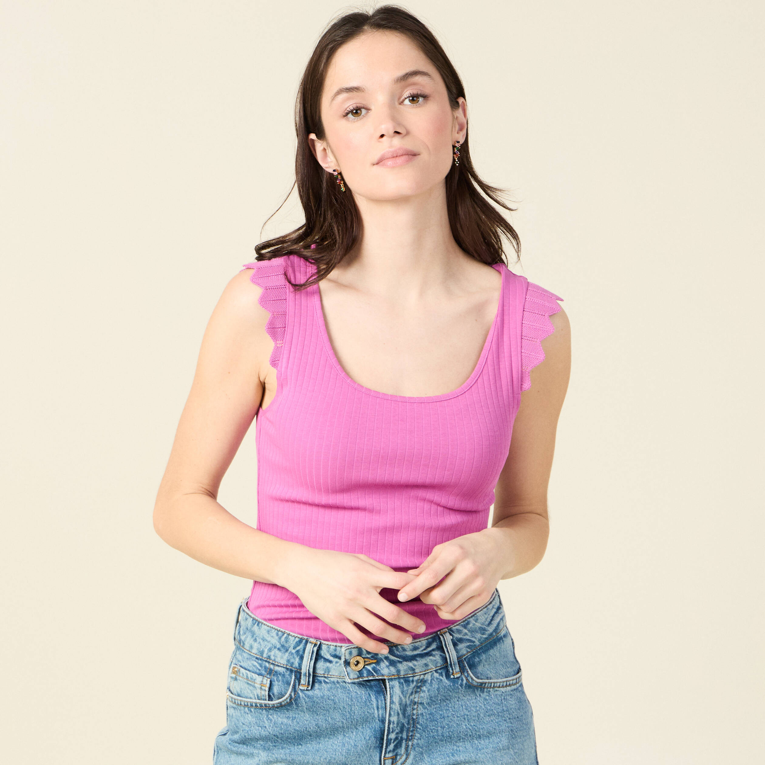 debardeur bretelles larges rose framboise femme Débardeur bretelles larges rose framboise femme