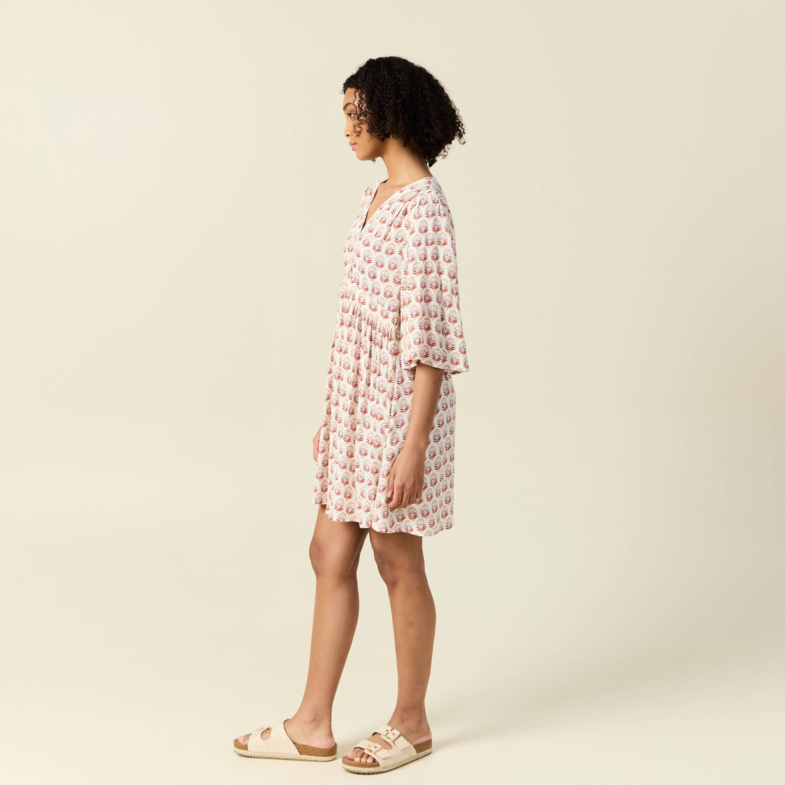 robe evasee manches 34 ivoire femme Robe évasée manches 3/4 ivoire femme