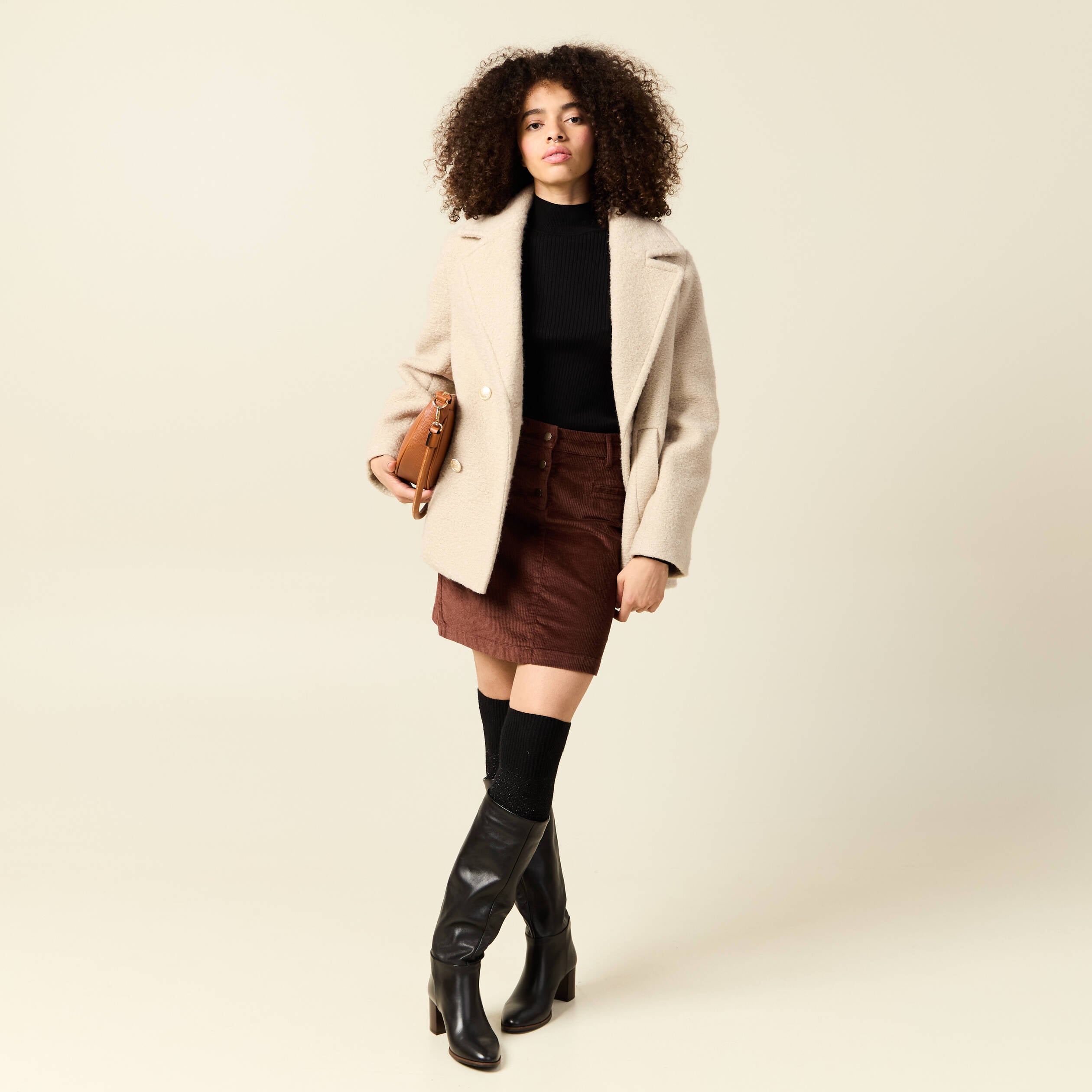 Caban oversize court beige femme
