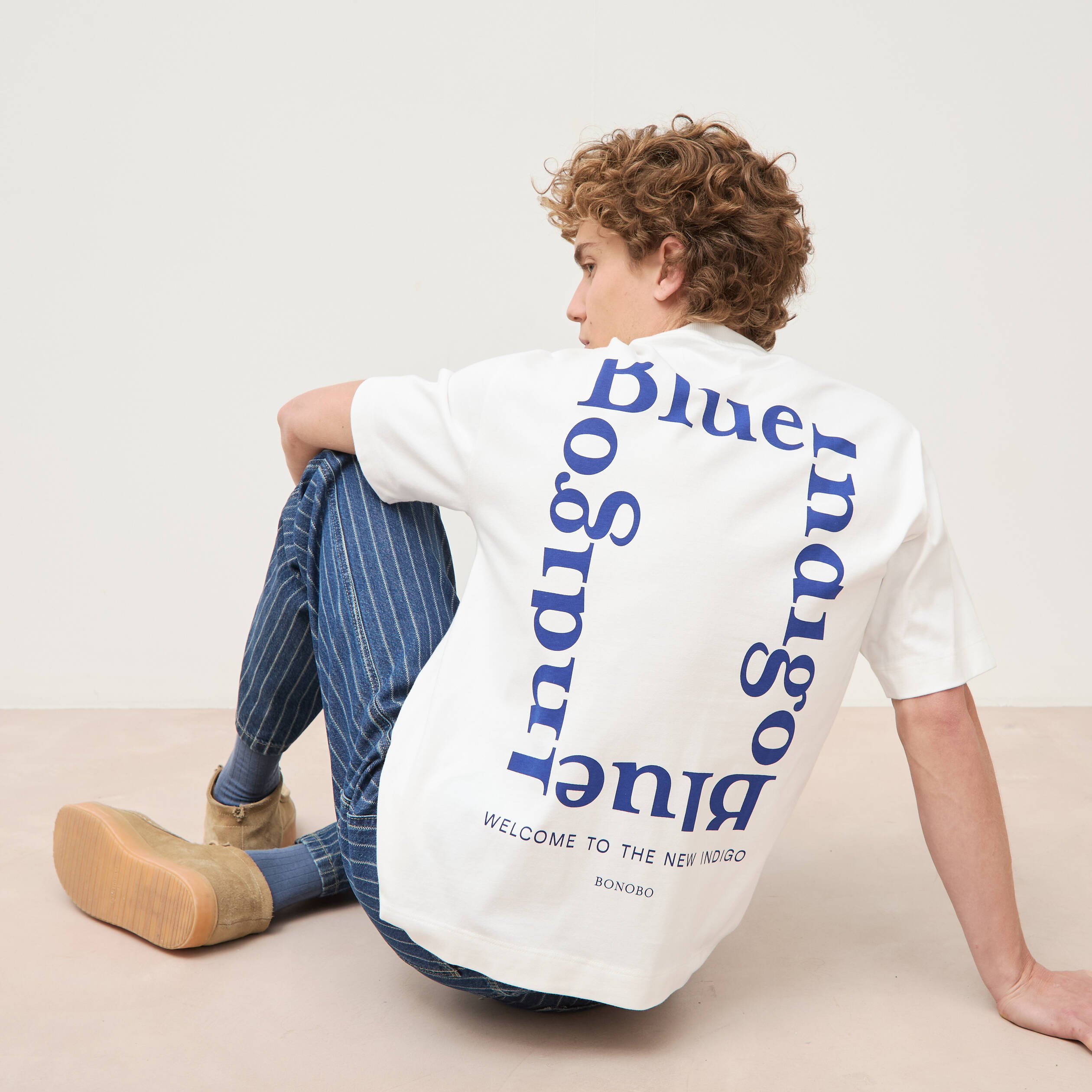 T-shirt ample col rond manches courtes ecru homme