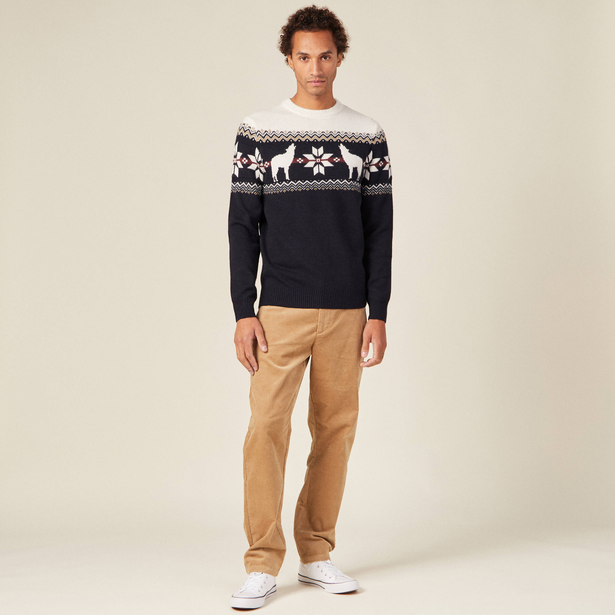 Pull manches longues bleu marine homme