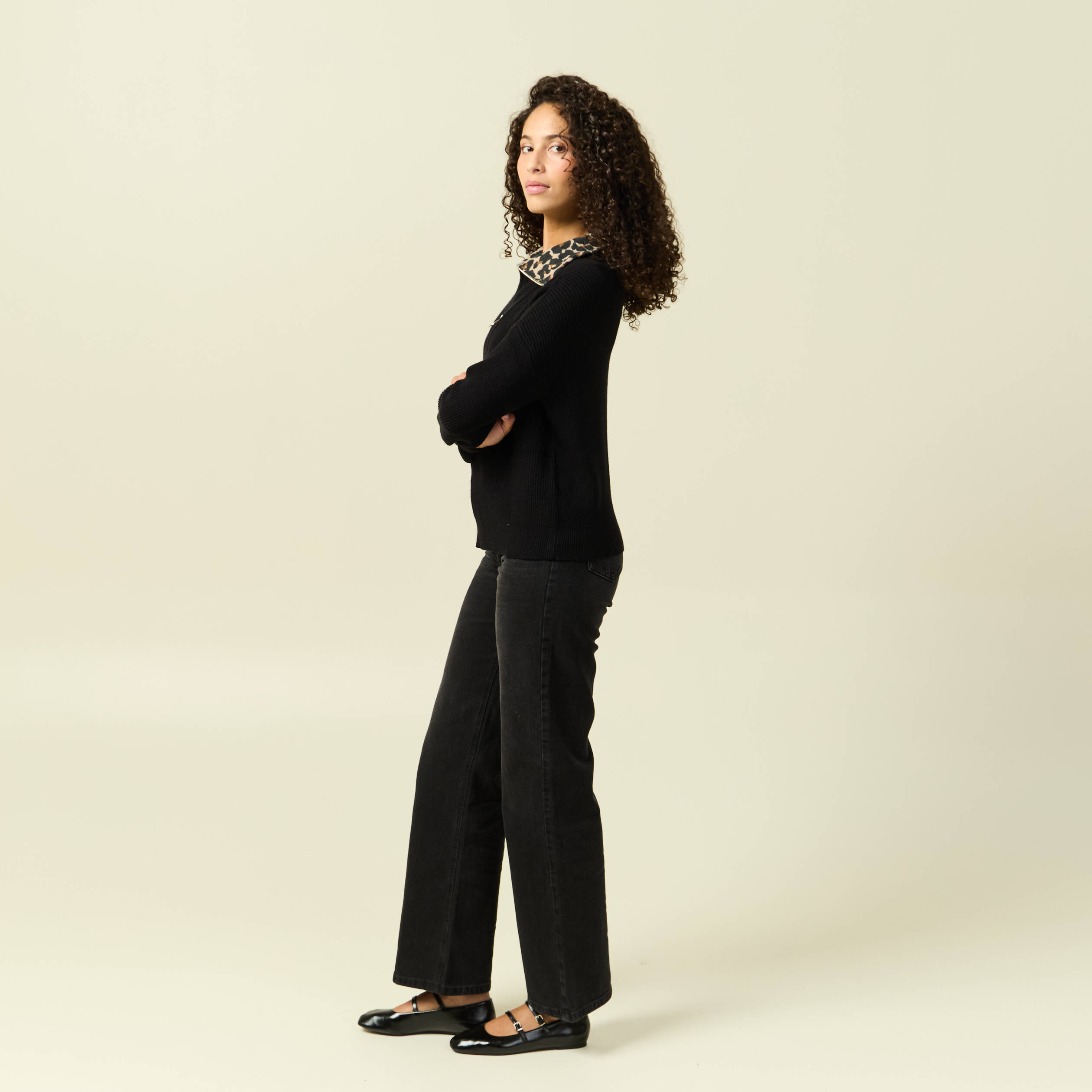 Pull col camionneur manches longues noir femme