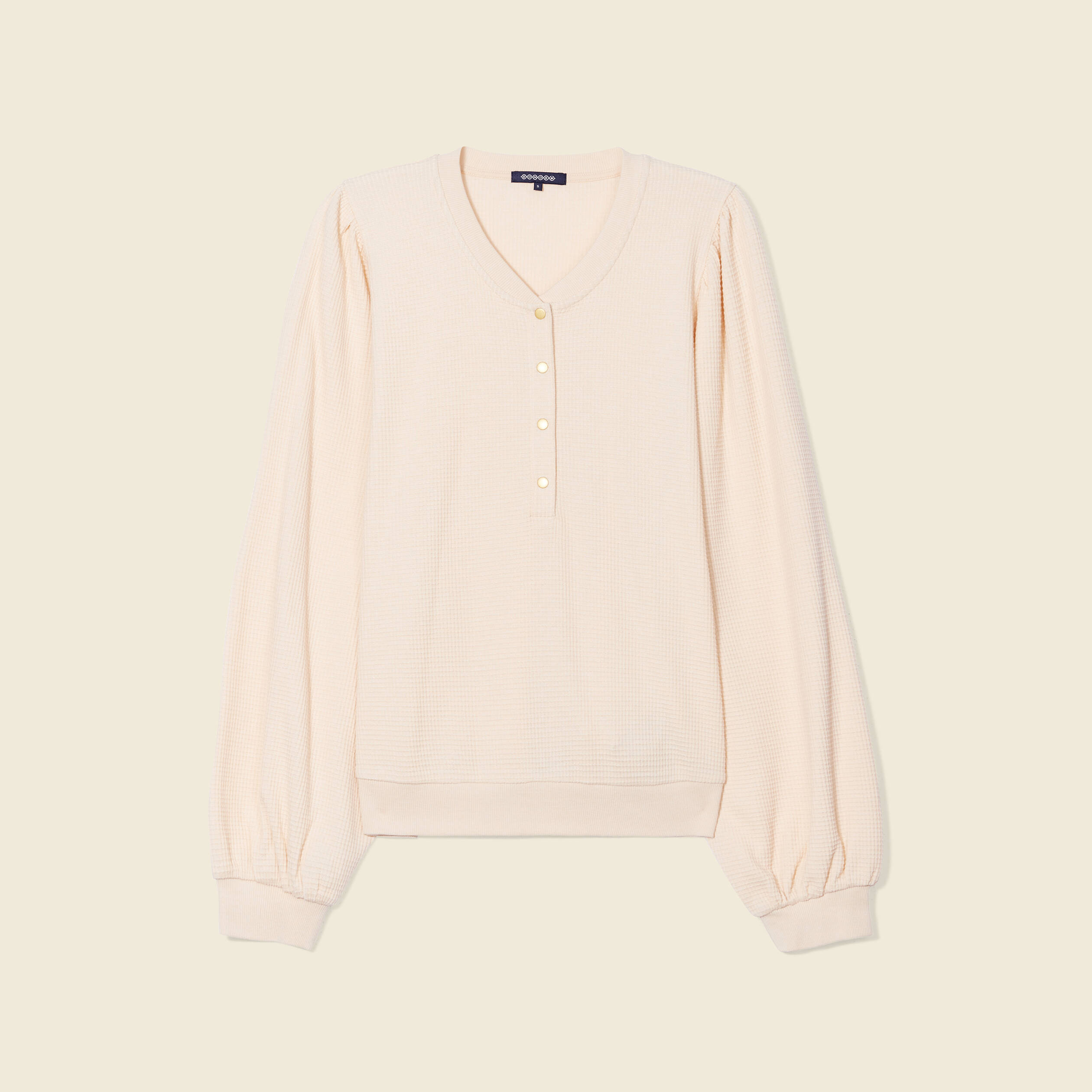 Sweat manches longues col en V creme femme