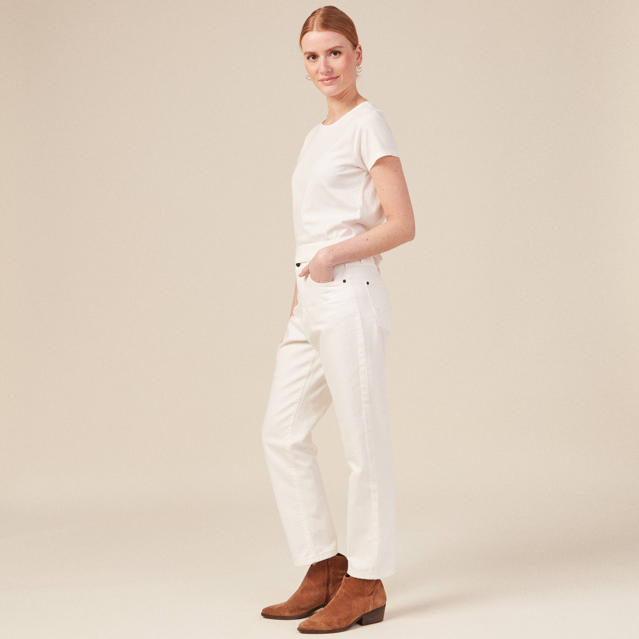 T-shirt manches courtes creme femme