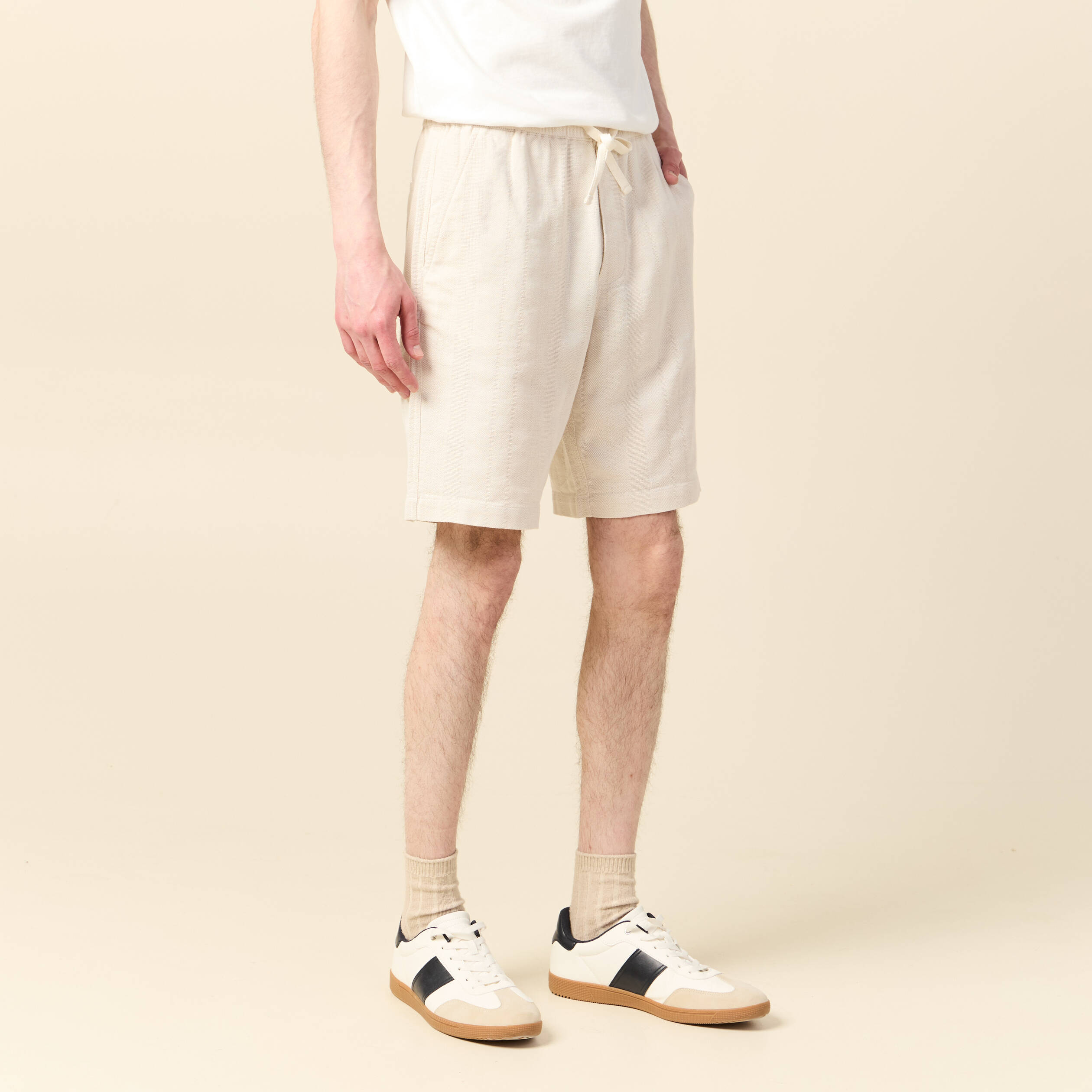 Bermuda droit &agrave; coulisse ecru homme