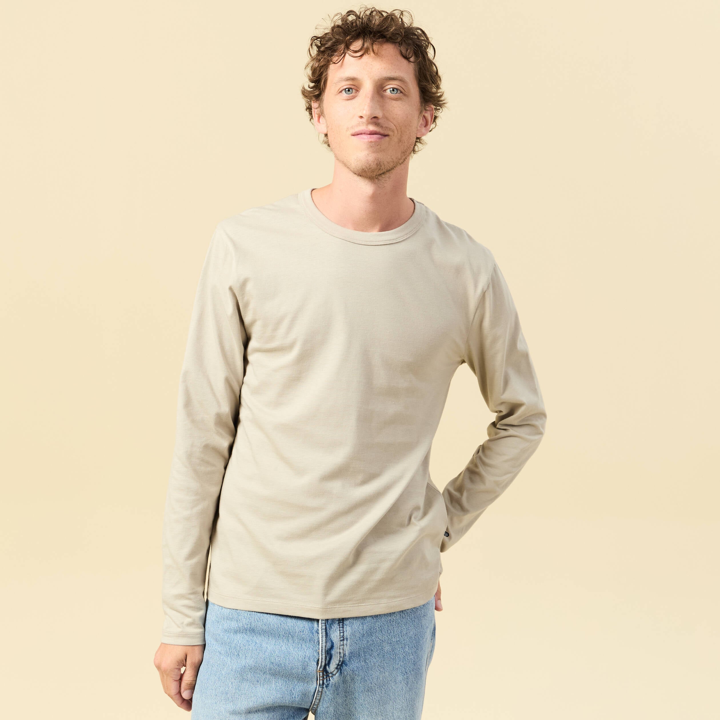 T-shirt en coton manches longues beige homme