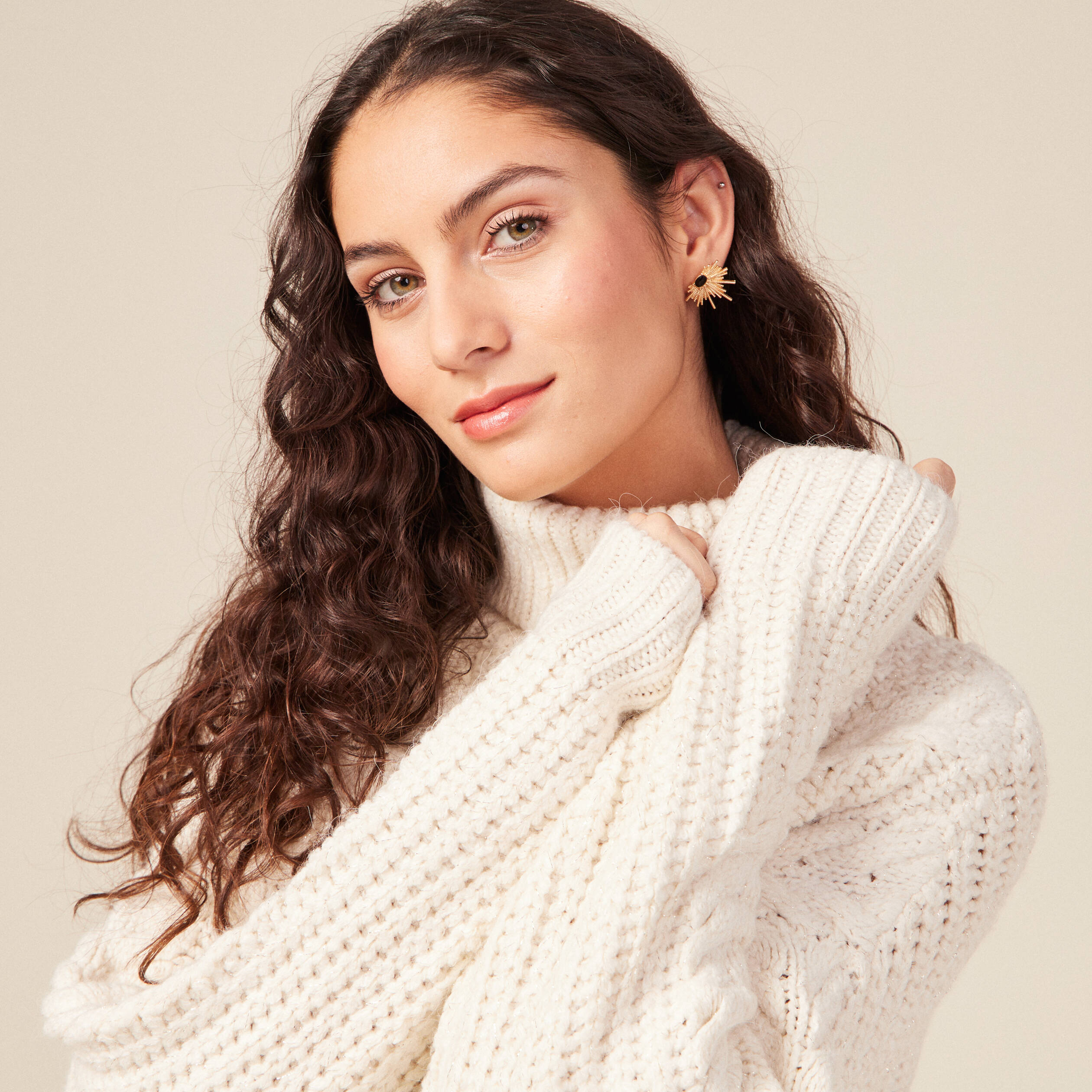 pull manches longues col roule ecru femme Pull manches longues col roulé ecru femme