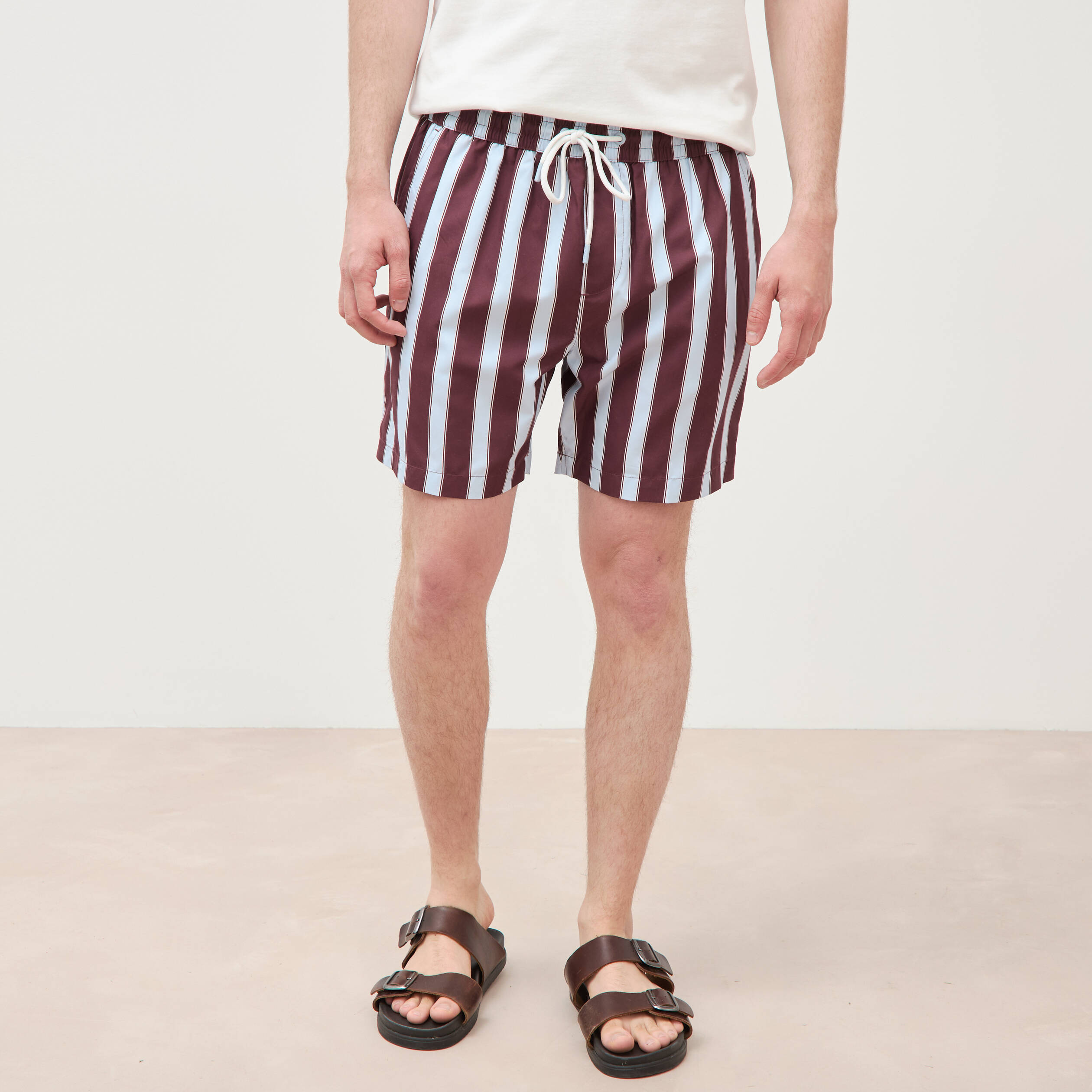 Maillot de bain ray&eacute; doubl&eacute; prune homme