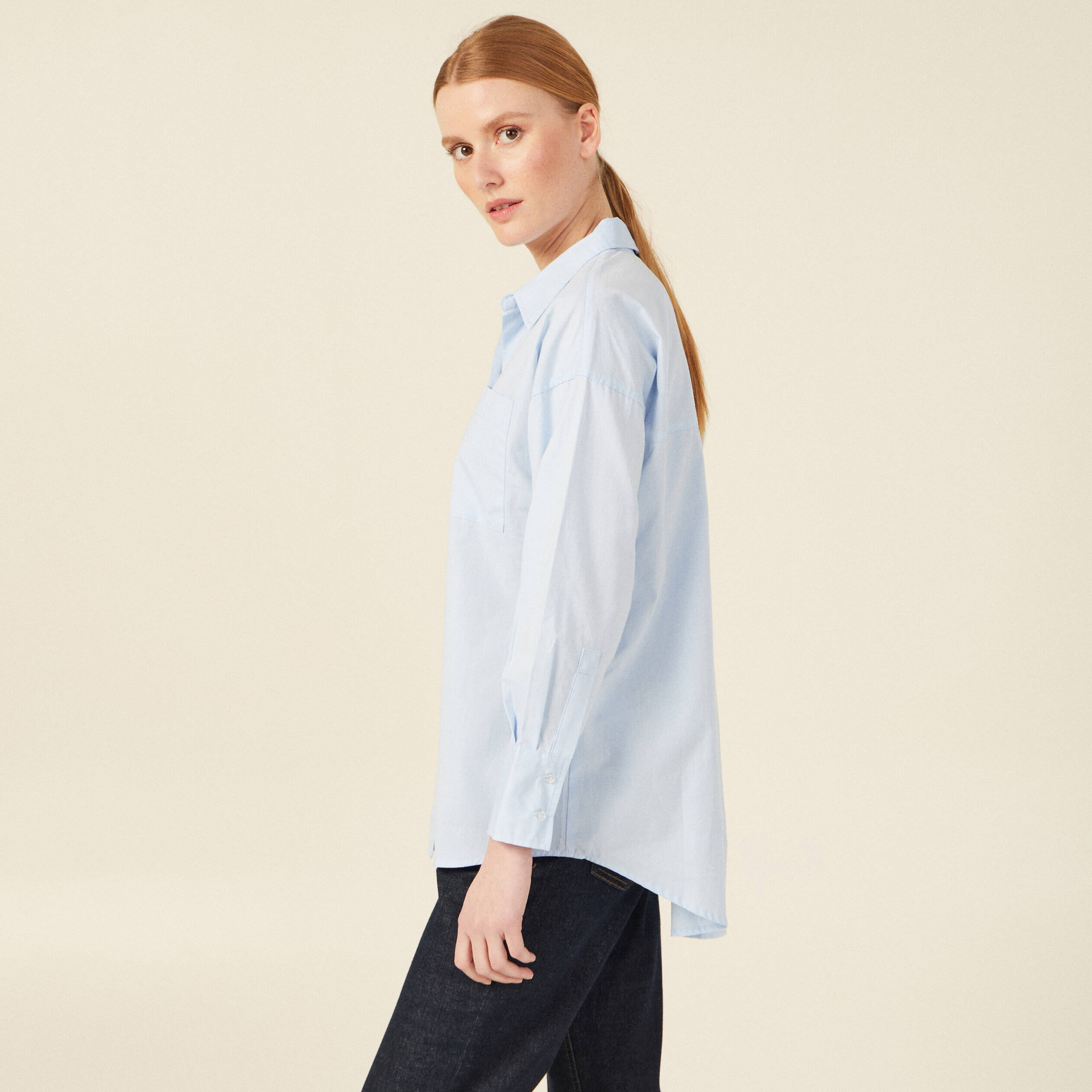 Chemise manches longues bleu ciel femme