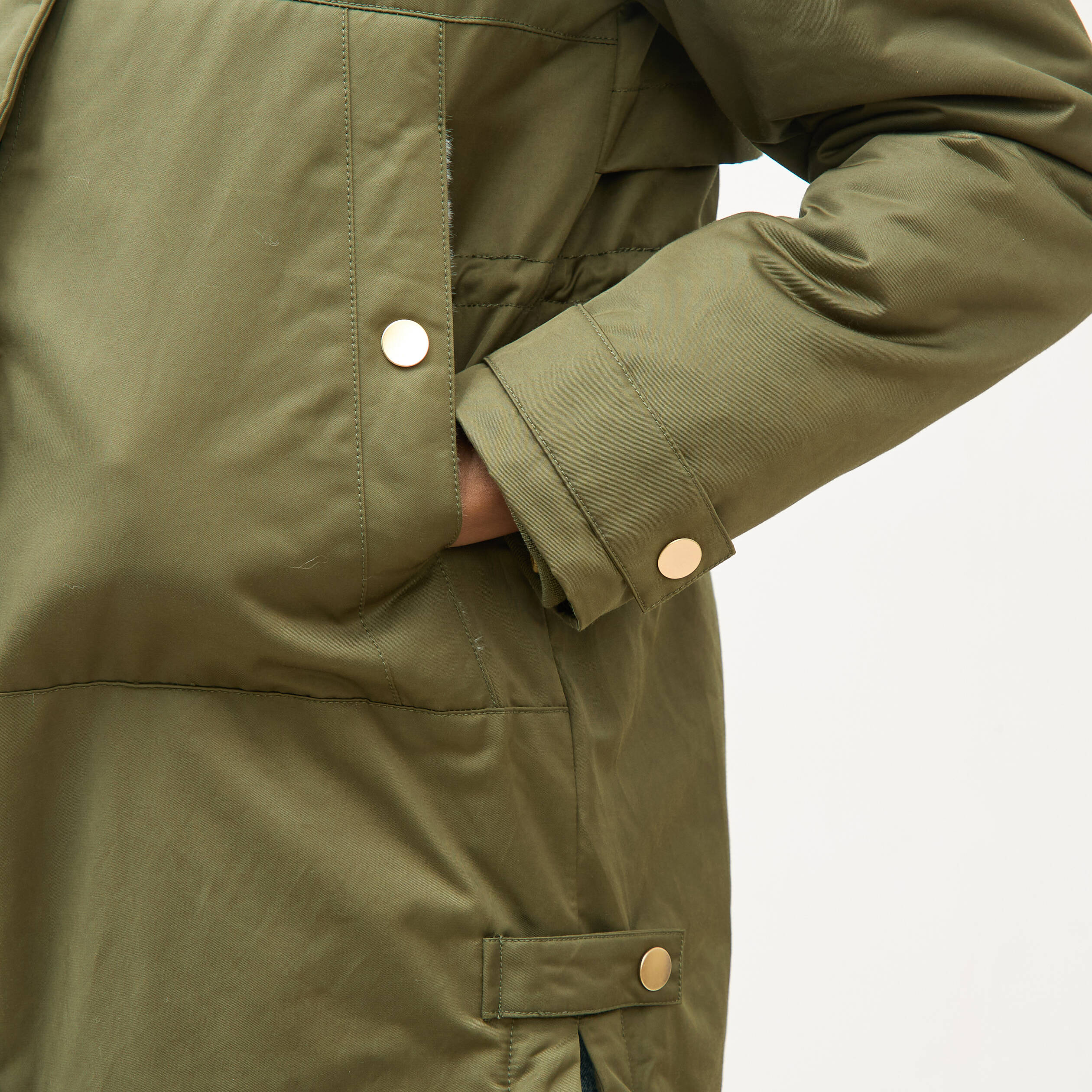 Parka droite &agrave; capuche vert kaki femme