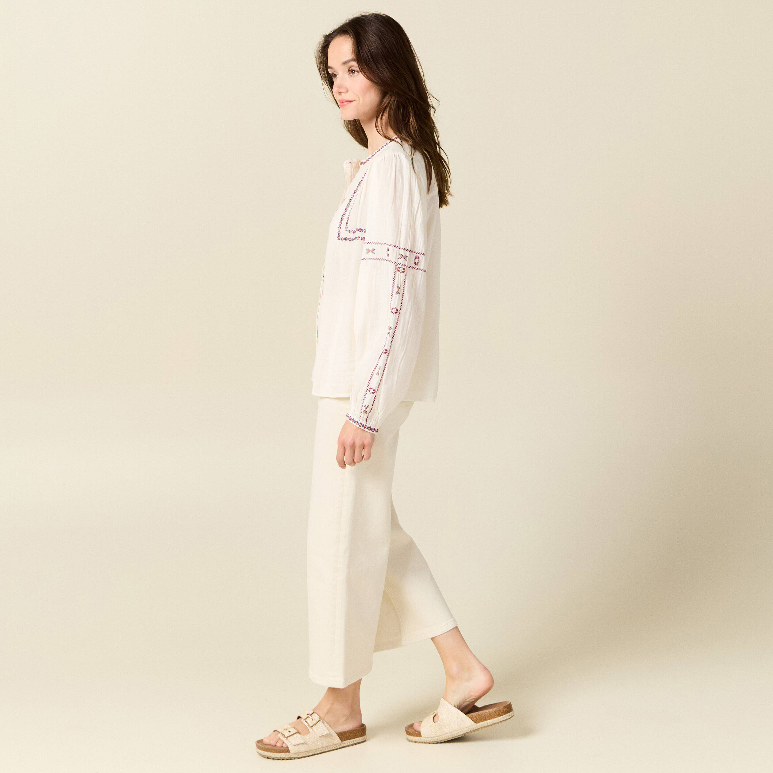 chemise manches longues brodee creme femme Chemise manches longues brodée creme femme