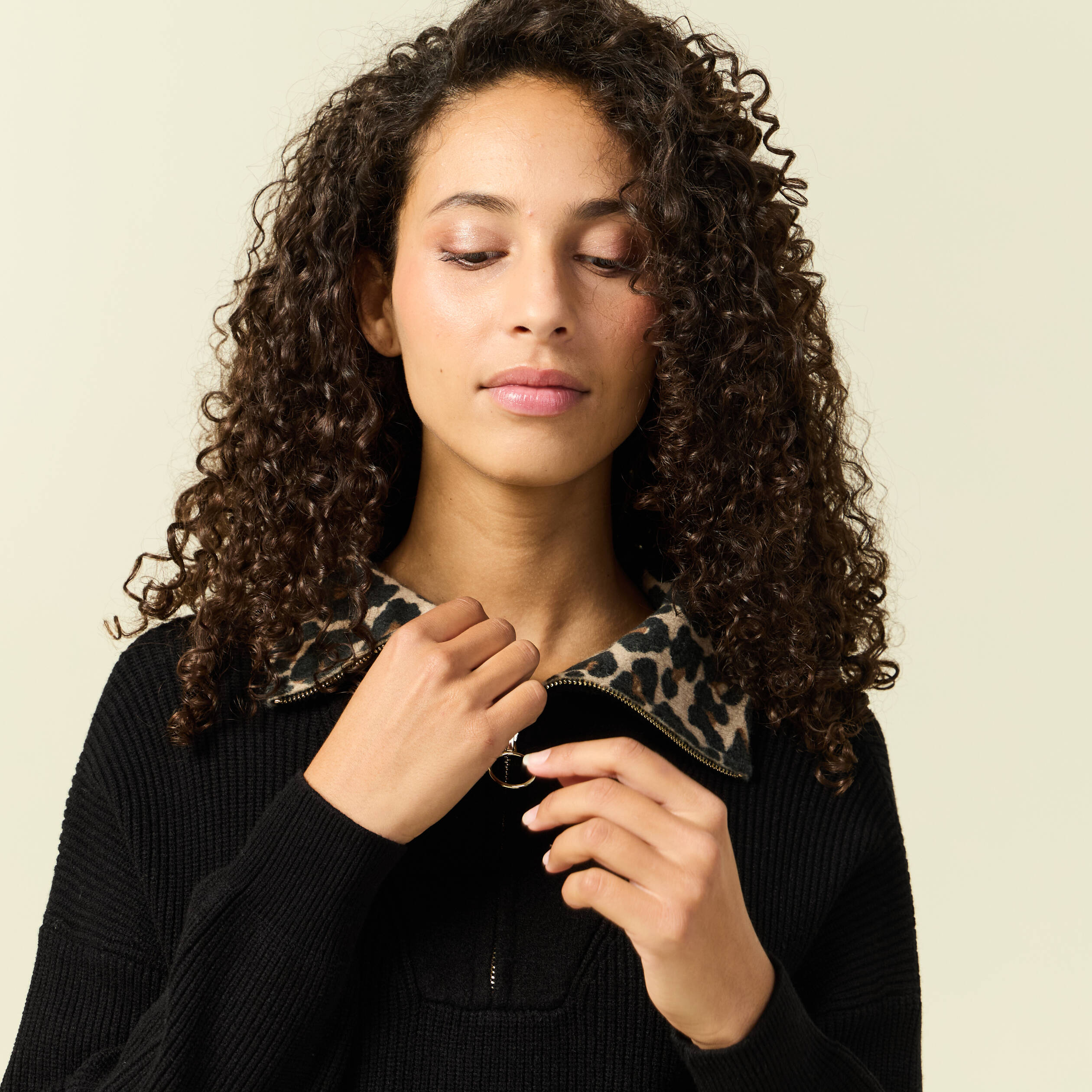 Pull col camionneur manches longues noir femme