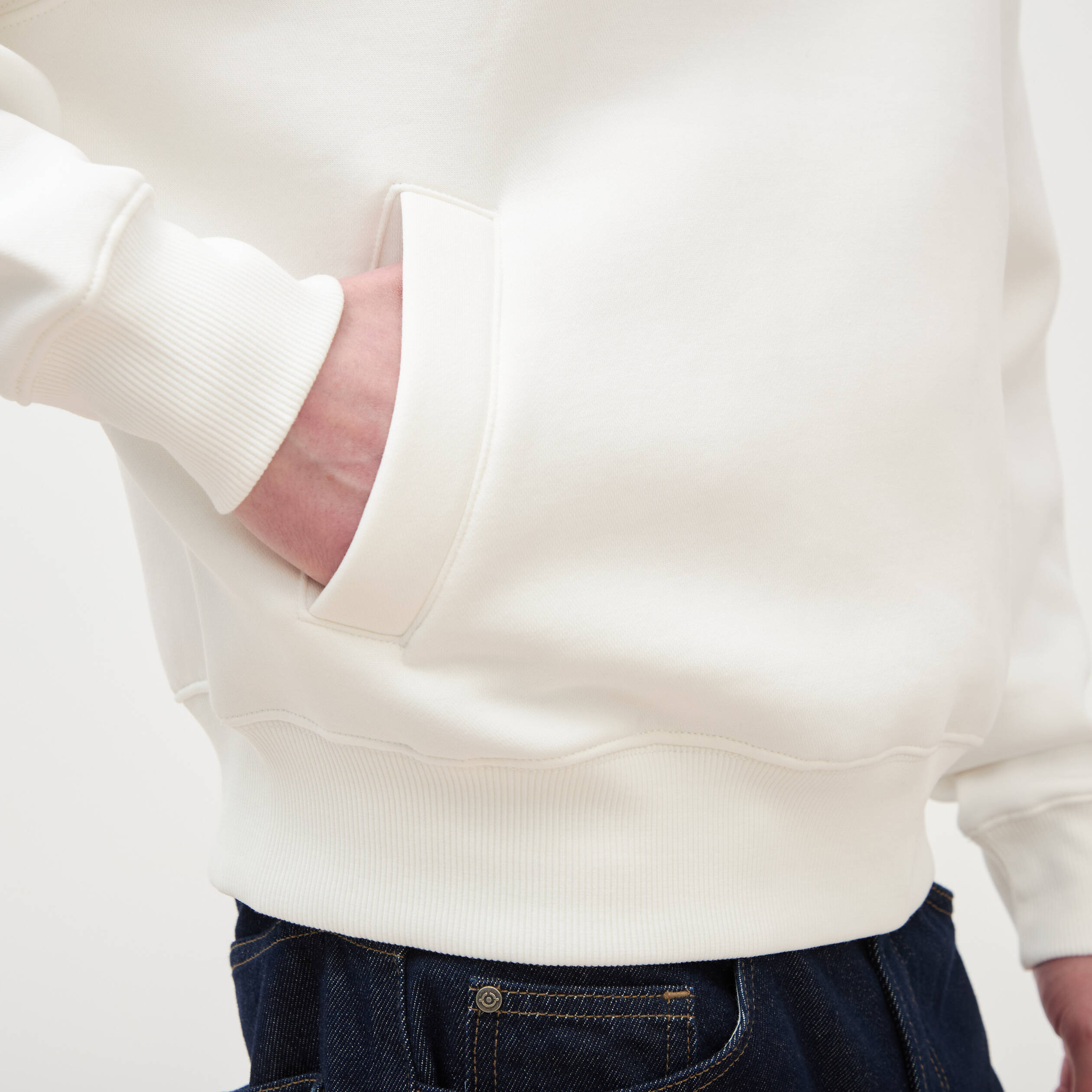 Sweat &agrave; capuche manches longues ecru homme