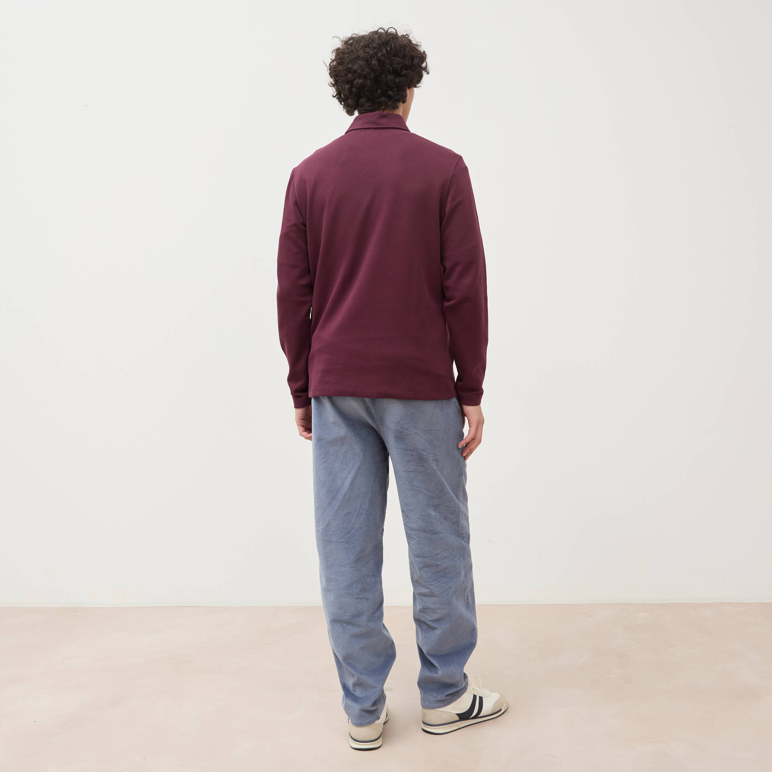Polo droit manches longues prune homme