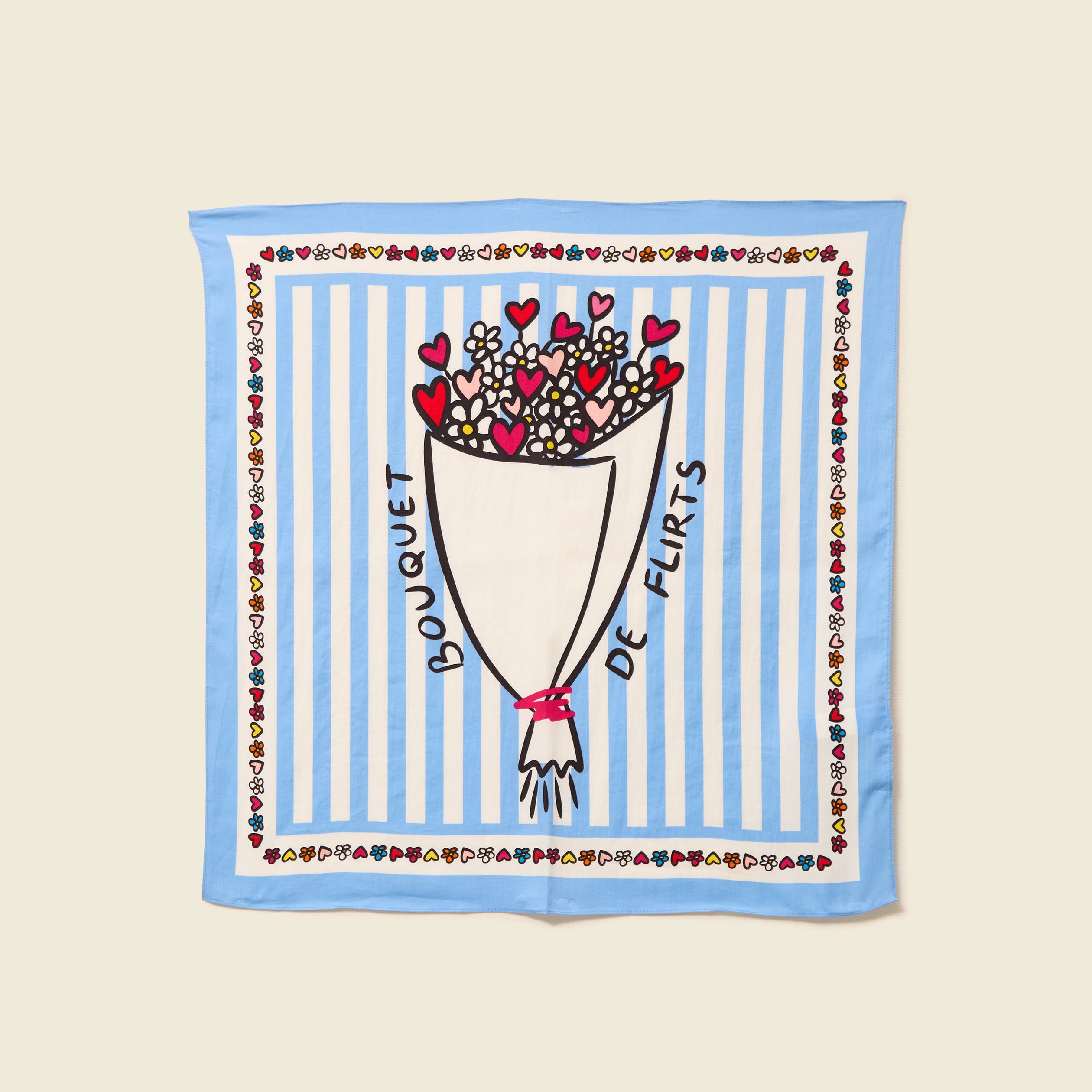Foulard carr&eacute; Atelier Beguin x Bonobo bleu ciel femme