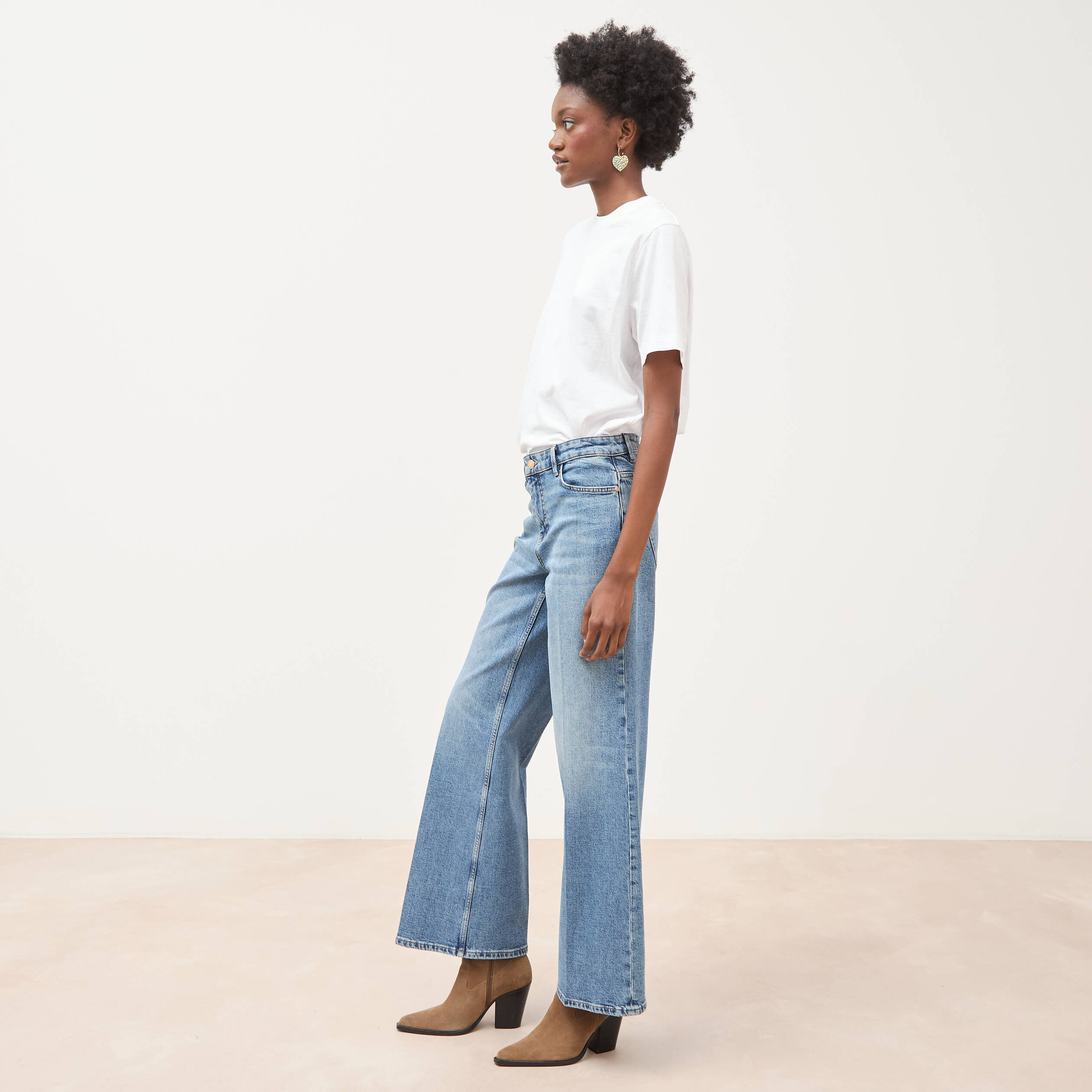 Jeans bootcut taille standard denim stone femme