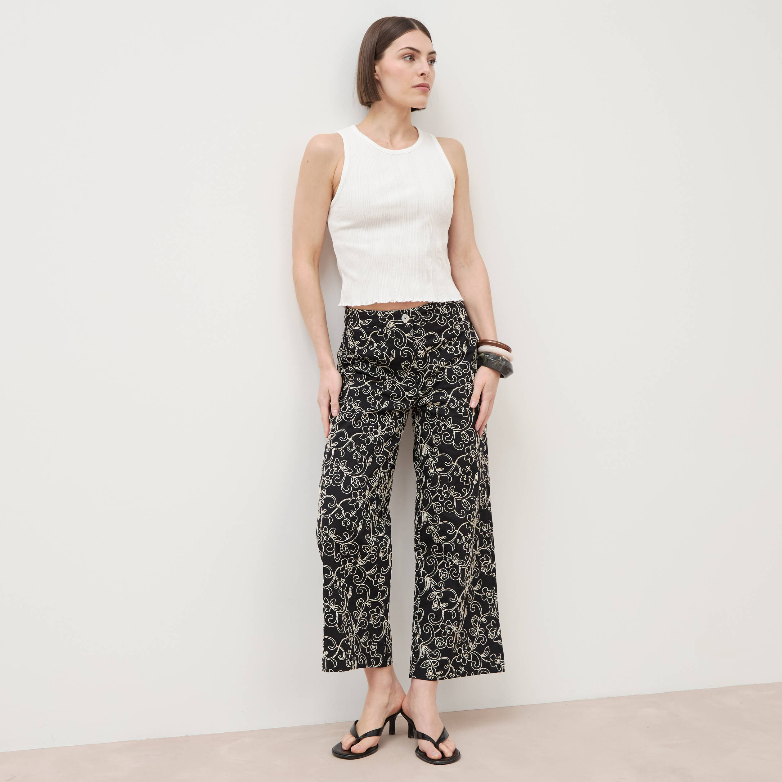 Pantalon loose en coton doubl&eacute; noir femme