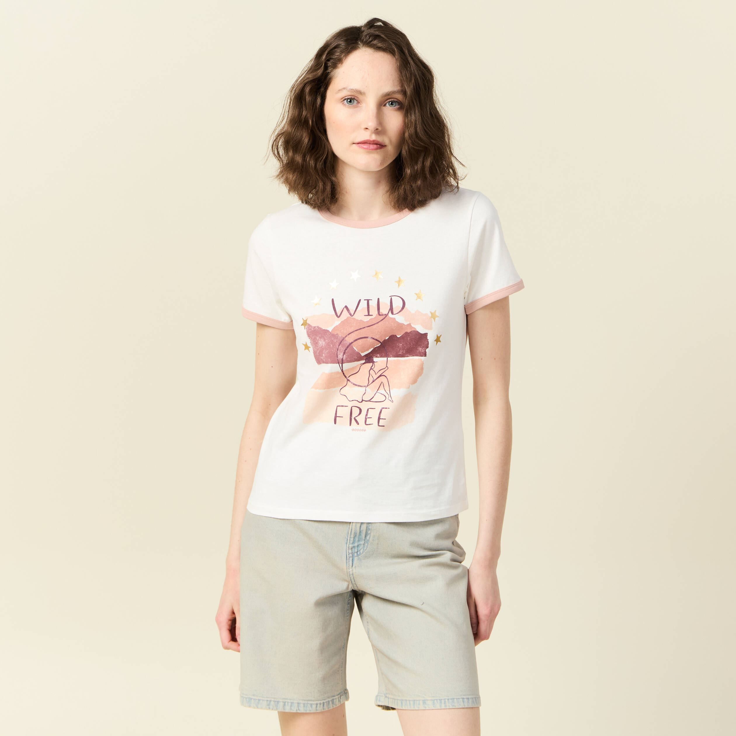 T-shirt manches courtes ivoire femme