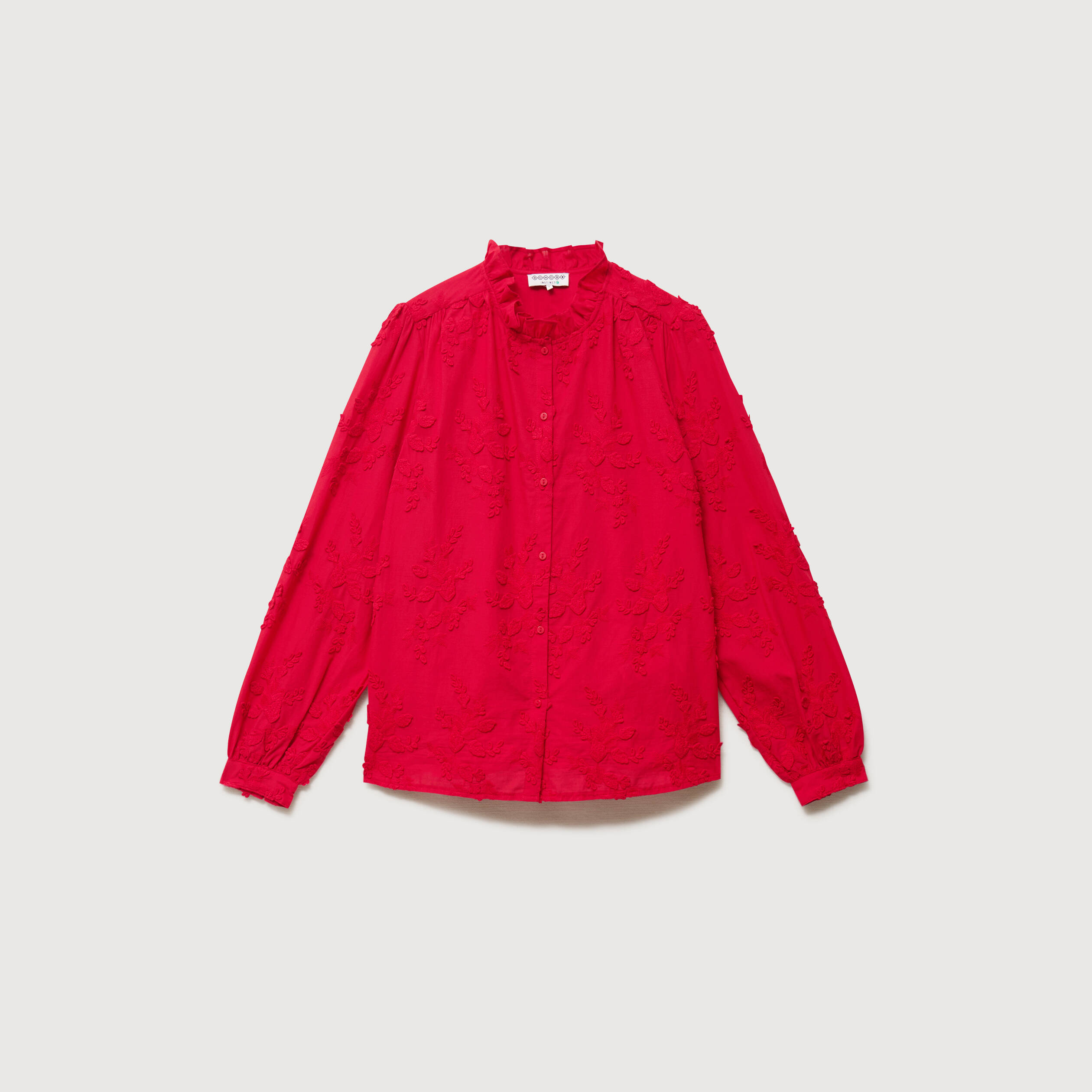 Chemise en coton manches longues rouge fonc&eacute; femme