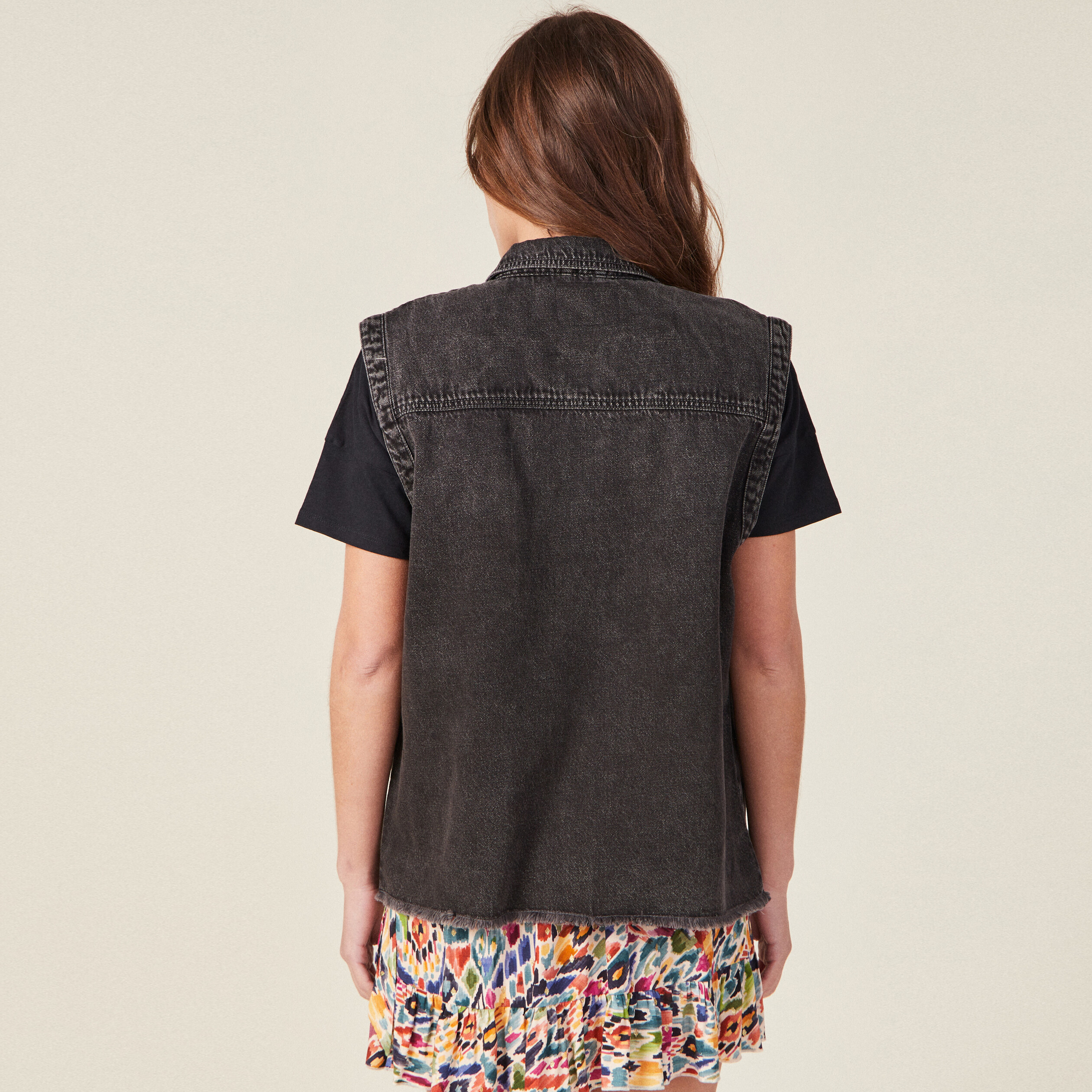 Veste droite en jean denim snow noir femme