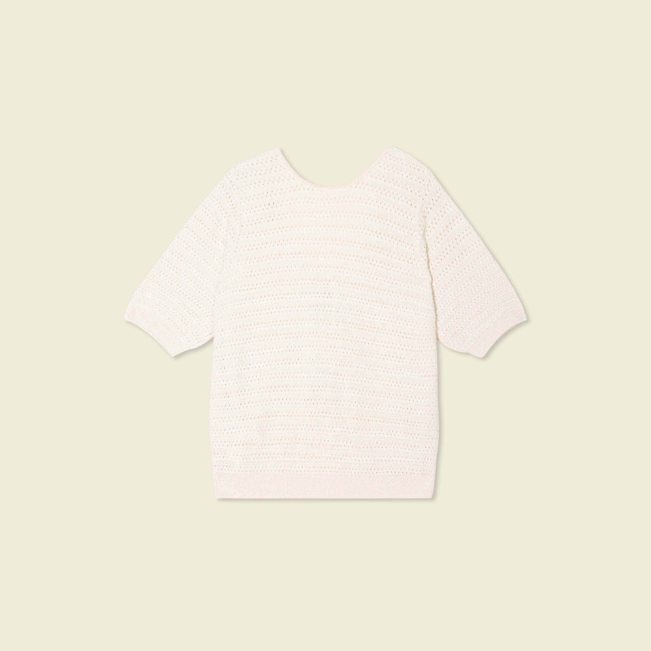 Gilet manches courtes ajour&eacute; creme femme