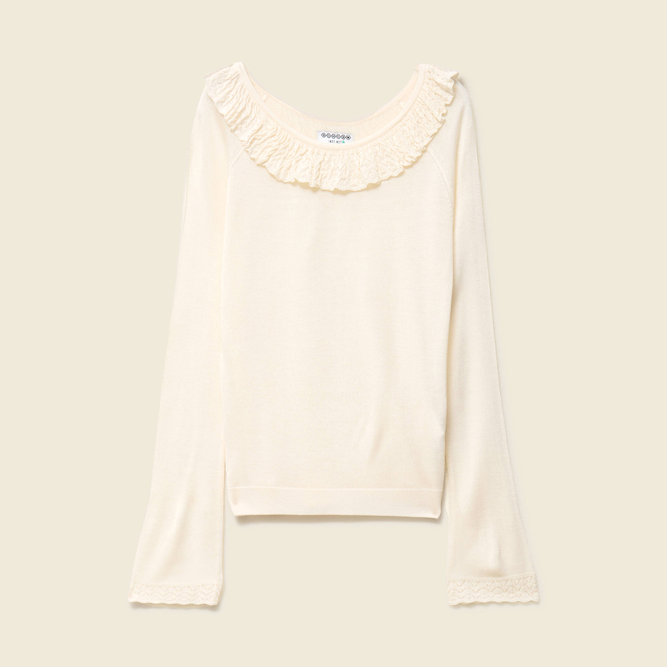 Kookaï - PULL COL ROND EN MAILLE AJOURÉE MÉLANGÉE IVOIRE