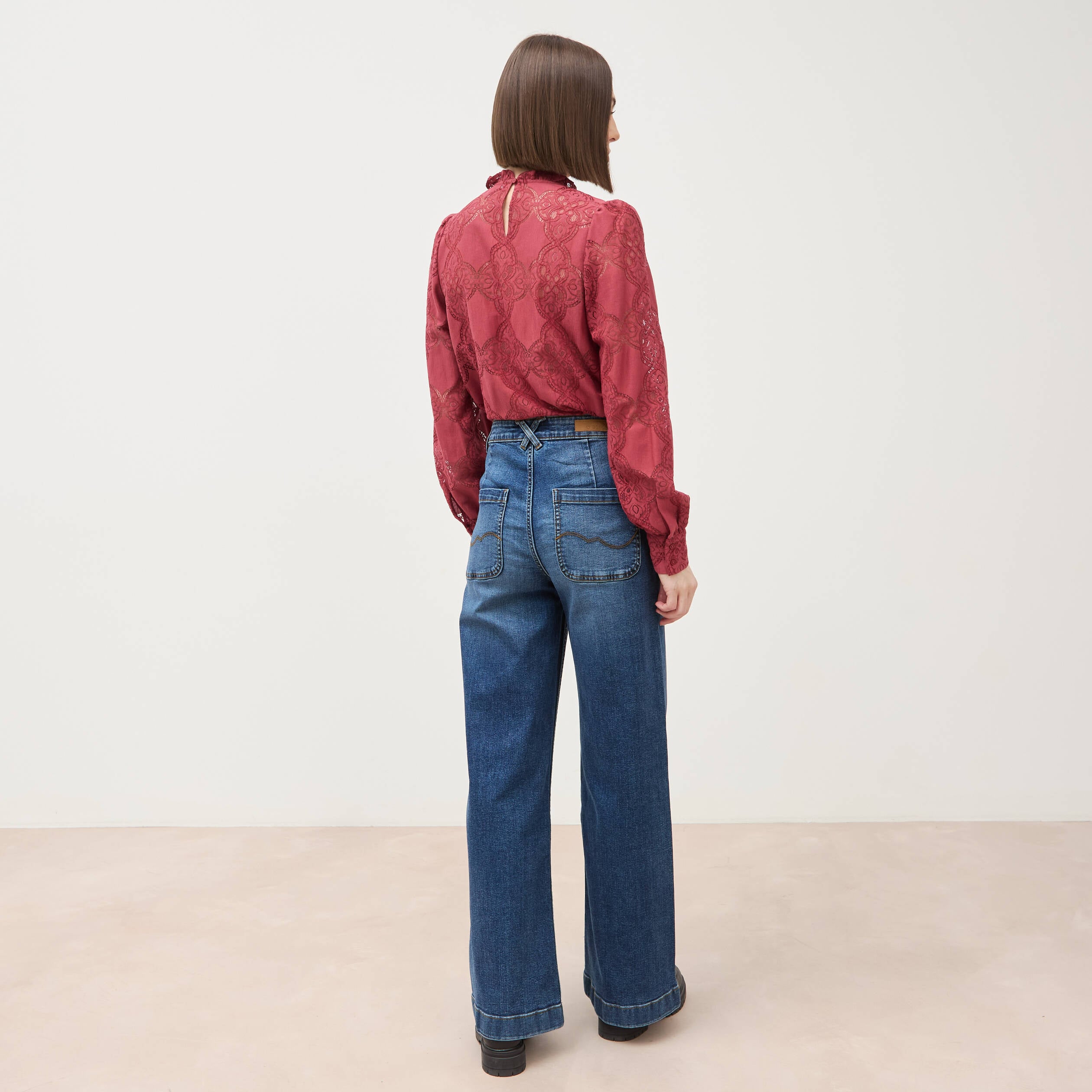 Jeans large taille haute denim stone femme