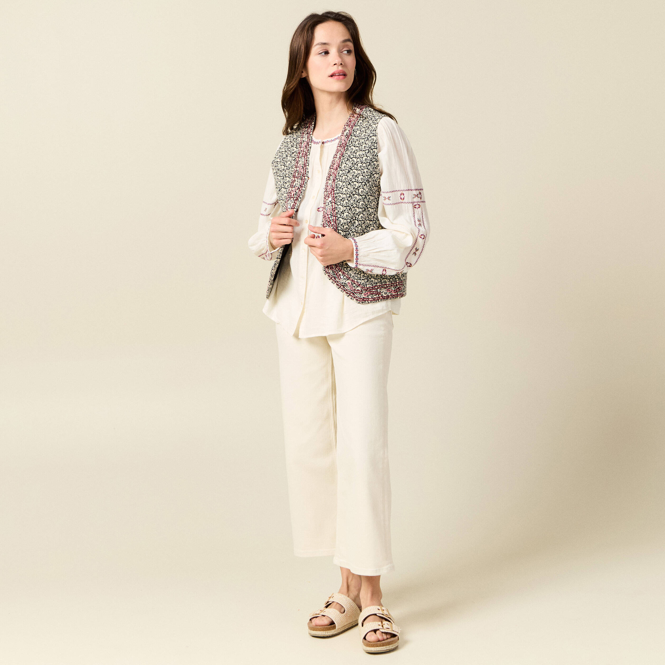 chemise manches longues brodee creme femme Chemise manches longues brodée creme femme