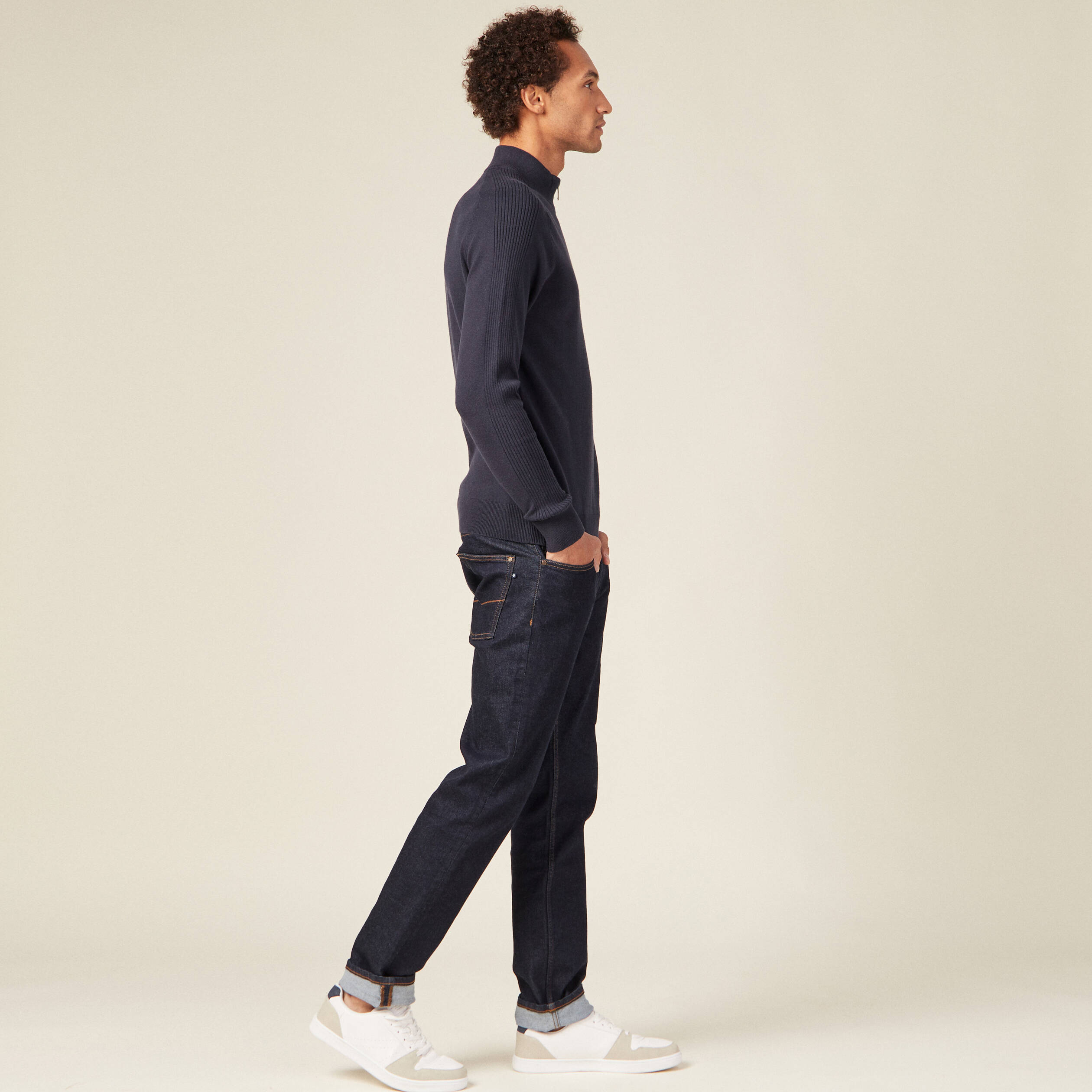 Pull manches longues bleu marine homme