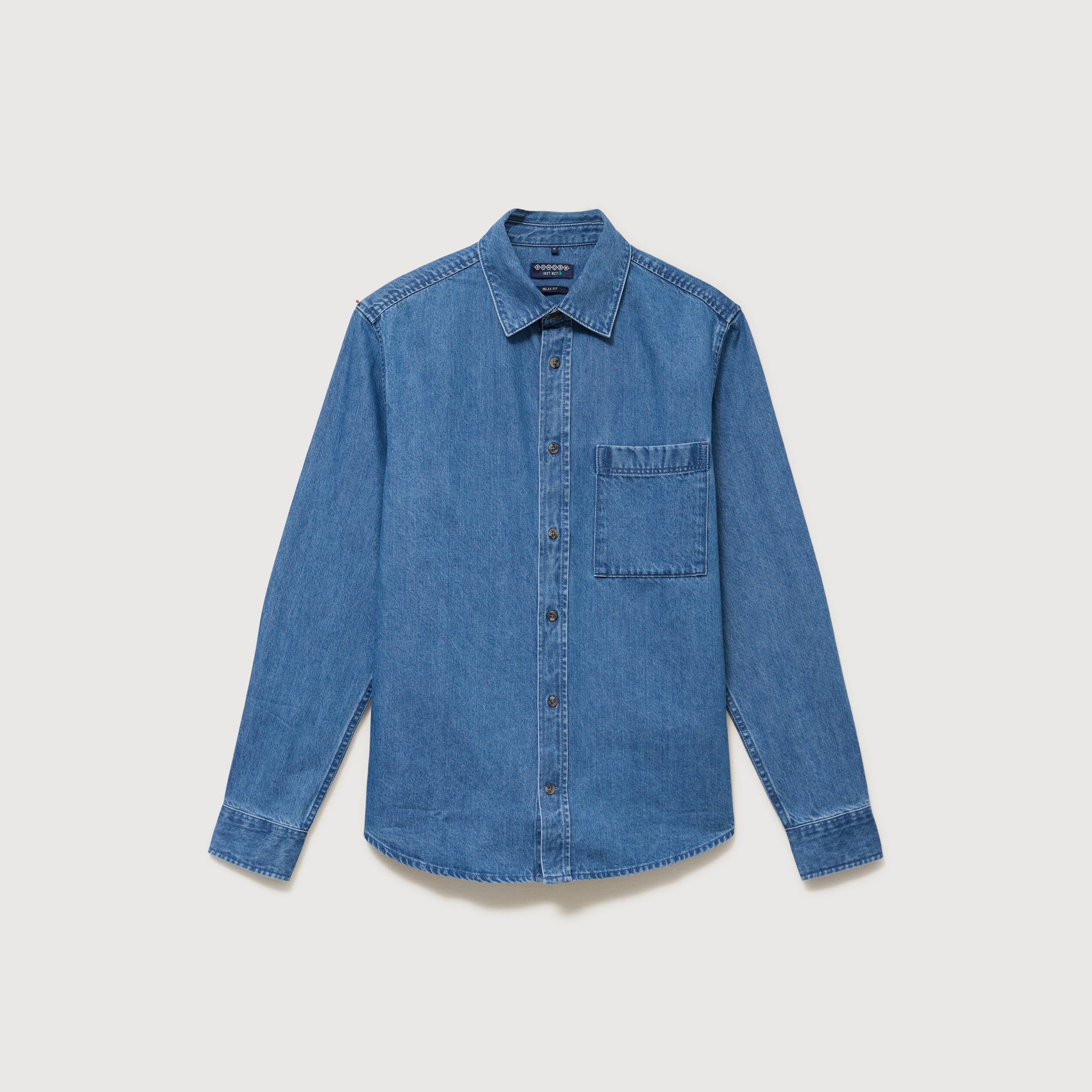 Chemise col am&eacute;ricain manches longues denim stone homme