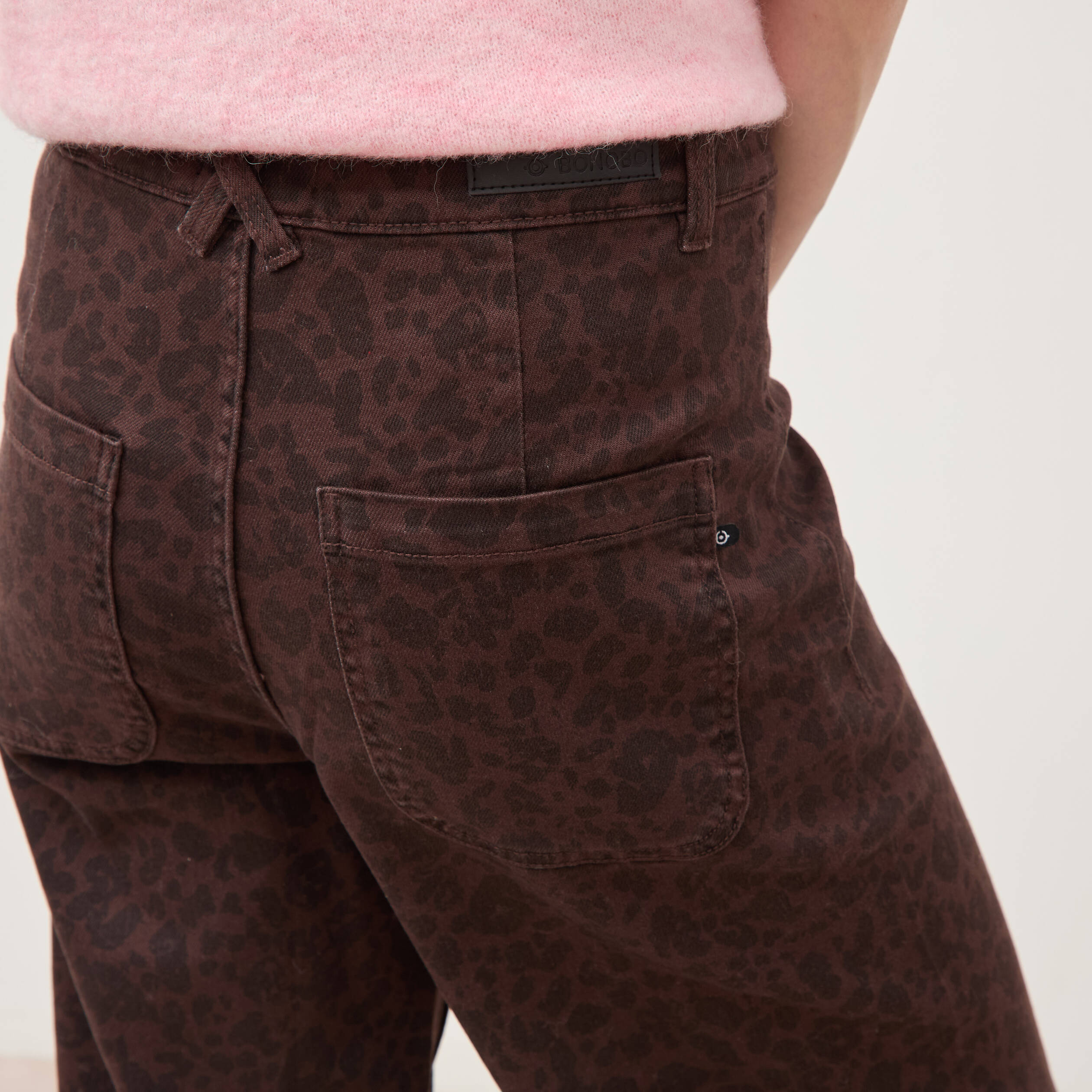 Jeans large cropped taille haute marron chocolat femme