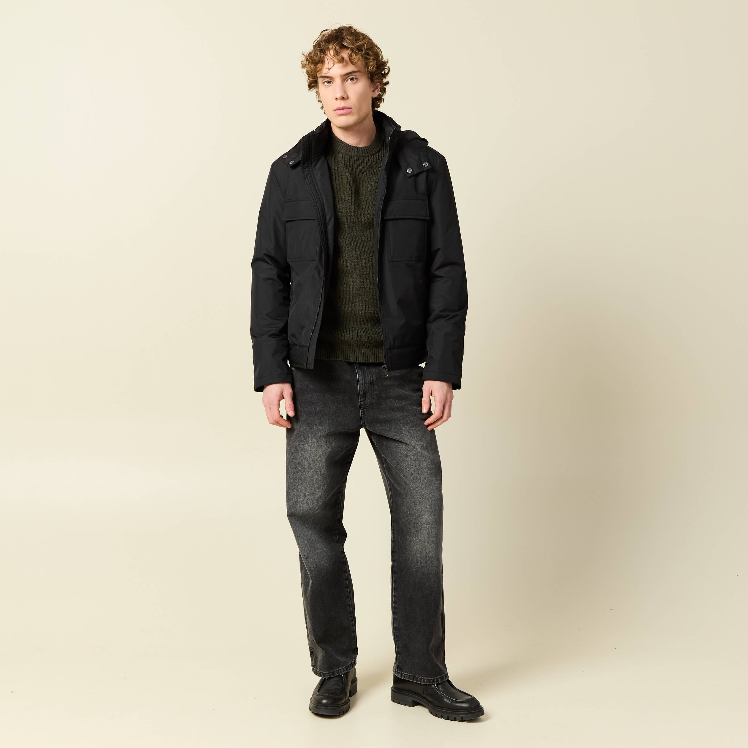 Blouson capuche doublure noir homme